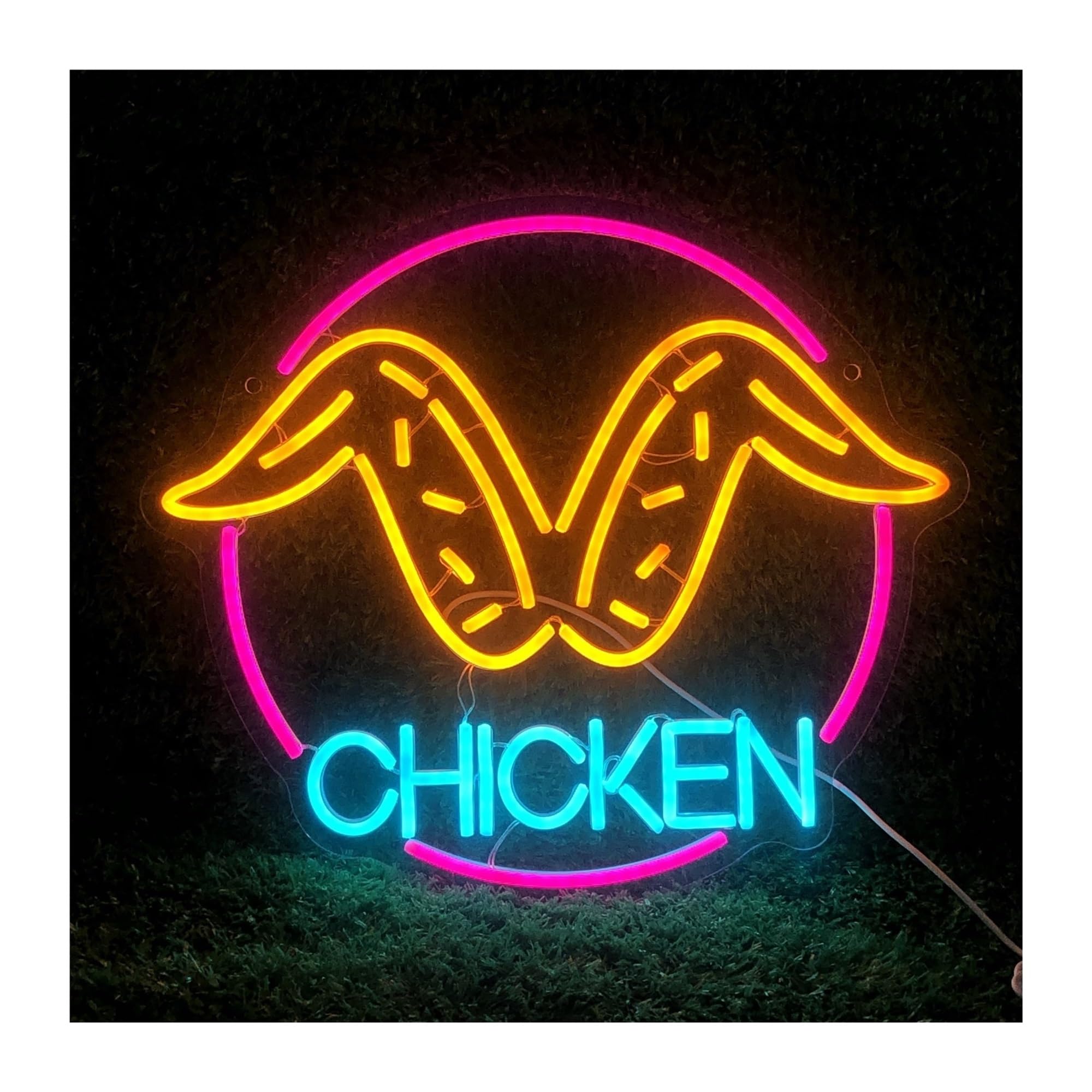 XENITE Hanging Art Neon Signs Fried Chicken Wings Neon Sign Chicken Lamps Food Models Restaurant Kitchen Family Party Decorations 45x39cm(C)
