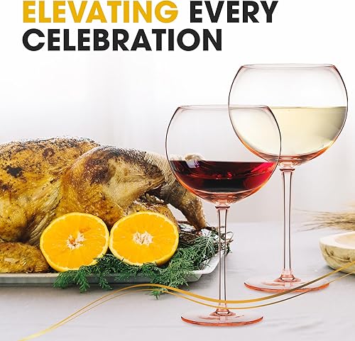 Miniatura 7 de Juego de 4 copas de vino tinto de colores, elegantes copas de vino de gran tamaño, 18.7 onzas (rosa rosa)