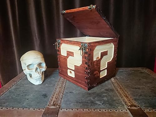 Miniatura 5 de Mario Bros Power Up Box de tamaño real, almacenamiento funcional de 10 x 10 x 10 pulgadas, bloque de preguntas de madera hecho a mano, decoración