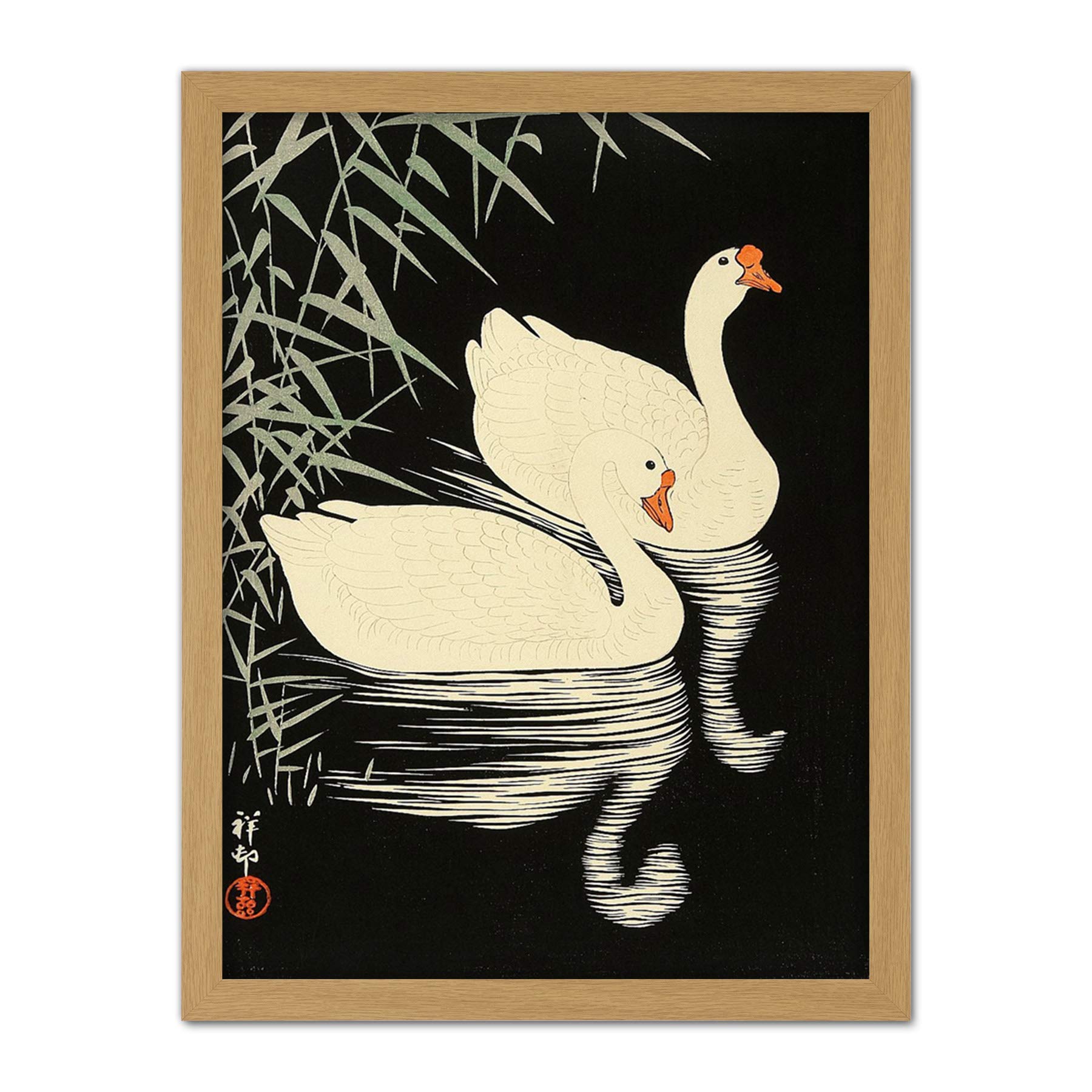 Wee Blue Coo Ohara Koson Swans Artwork Framed Wall Art Print 18X24 Inch