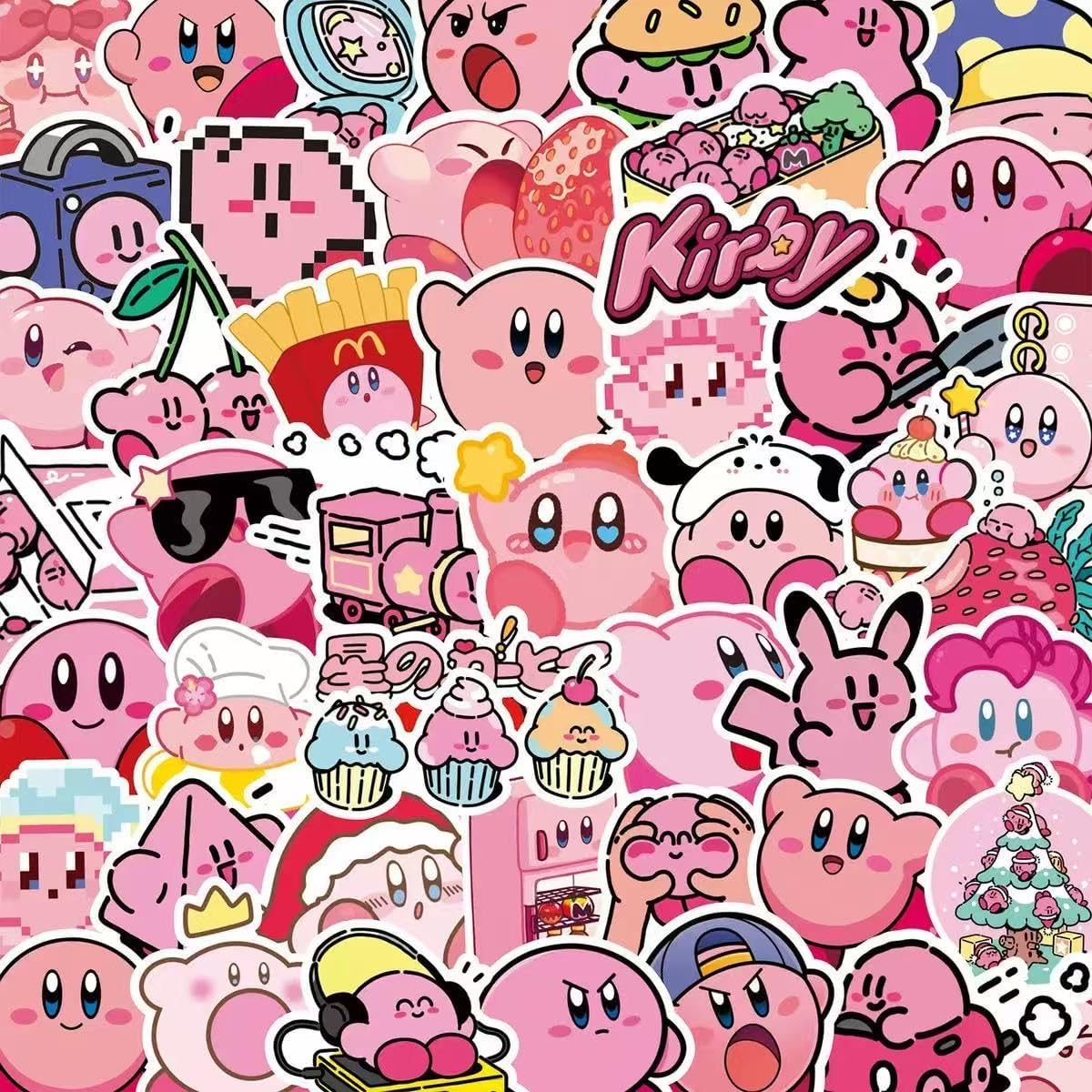 100pcs Kirby Game Stickers for Boys and Girls, Cool Waterproof Vinyl Decal for Teen Adult Boy Laptop, Travel Case, Phone, Bike, Water Bottle, Guitar, Computer, Skateboard (Black)