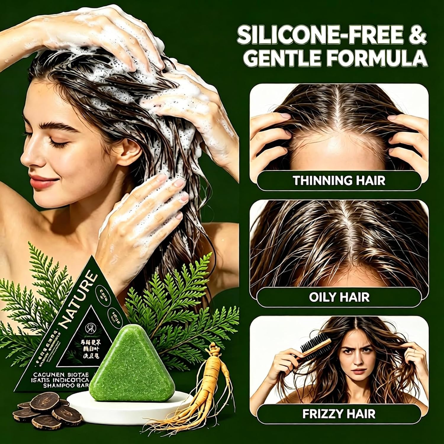 Nature Triangle Shampoo Bar with Usman Grass Extract for Women & Men (1Pcs) image 3