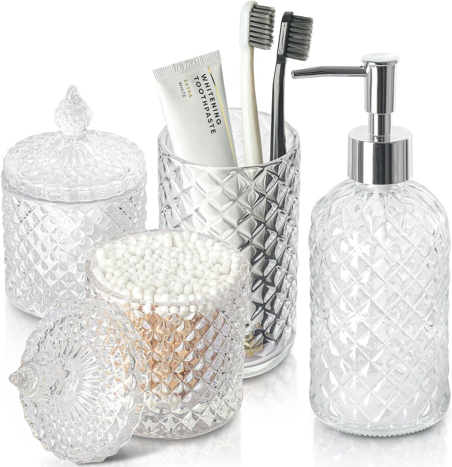 RYTOXILO Bathroom Accessory Sets-钻石透明玻璃卫浴4件套