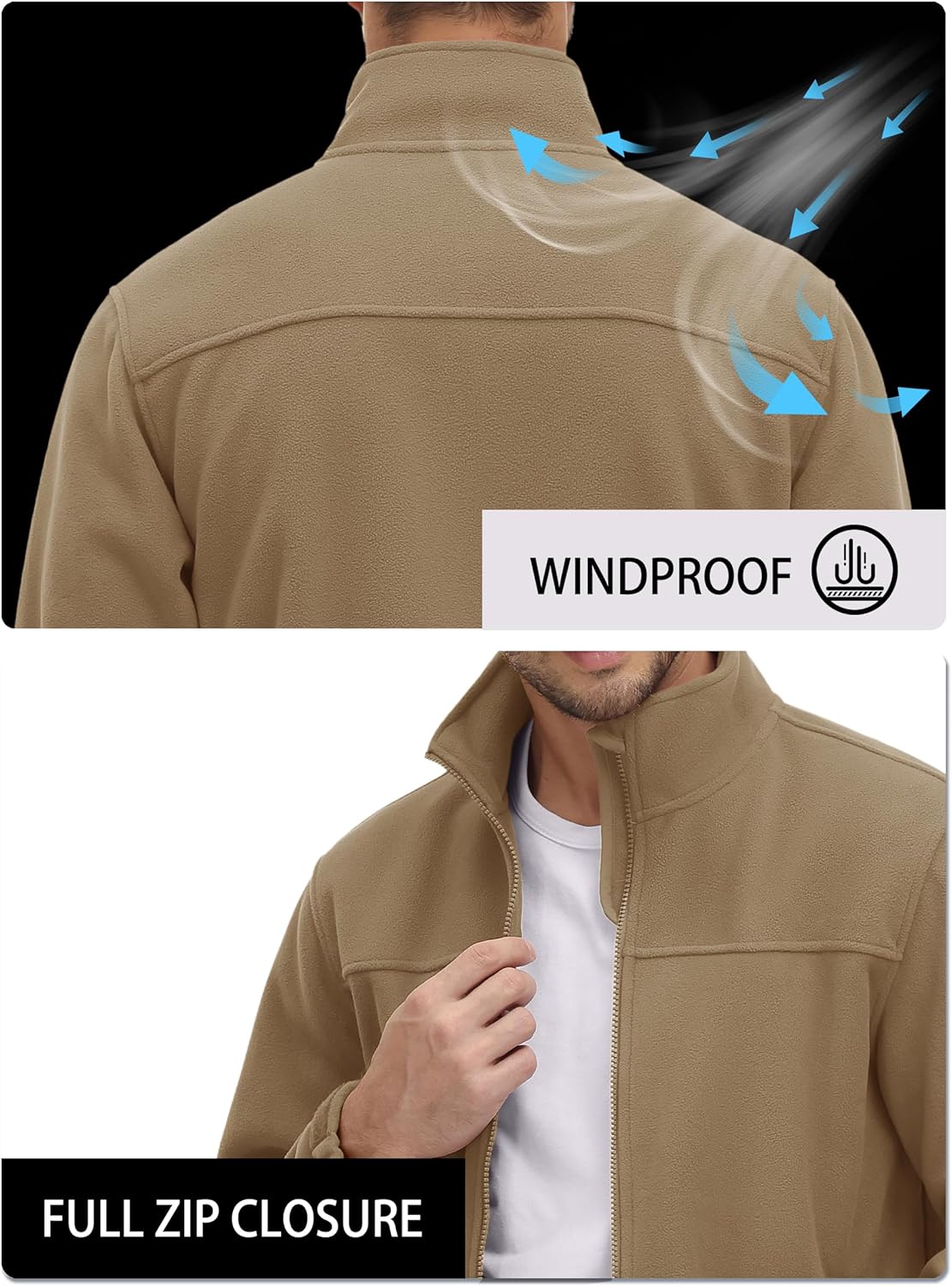 TACVASEN Men's Polar Fleece Jackets Lightweight Soft Winter Thermal Coats Outdoor Windproof Zip Up Jacket with Pockets - Image 2