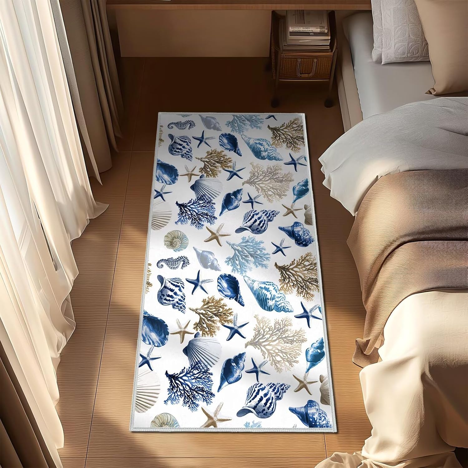 Coastal Rug Runner 2x5 for Entryway,Nautical Kitchen Rug Runner Washable Indoor Door Mat Bedroom Area Carpet Blue Hallway Rugs Non Slip Accent Throw Rugs Beach Ocean Floor Carpets Runners for Entry