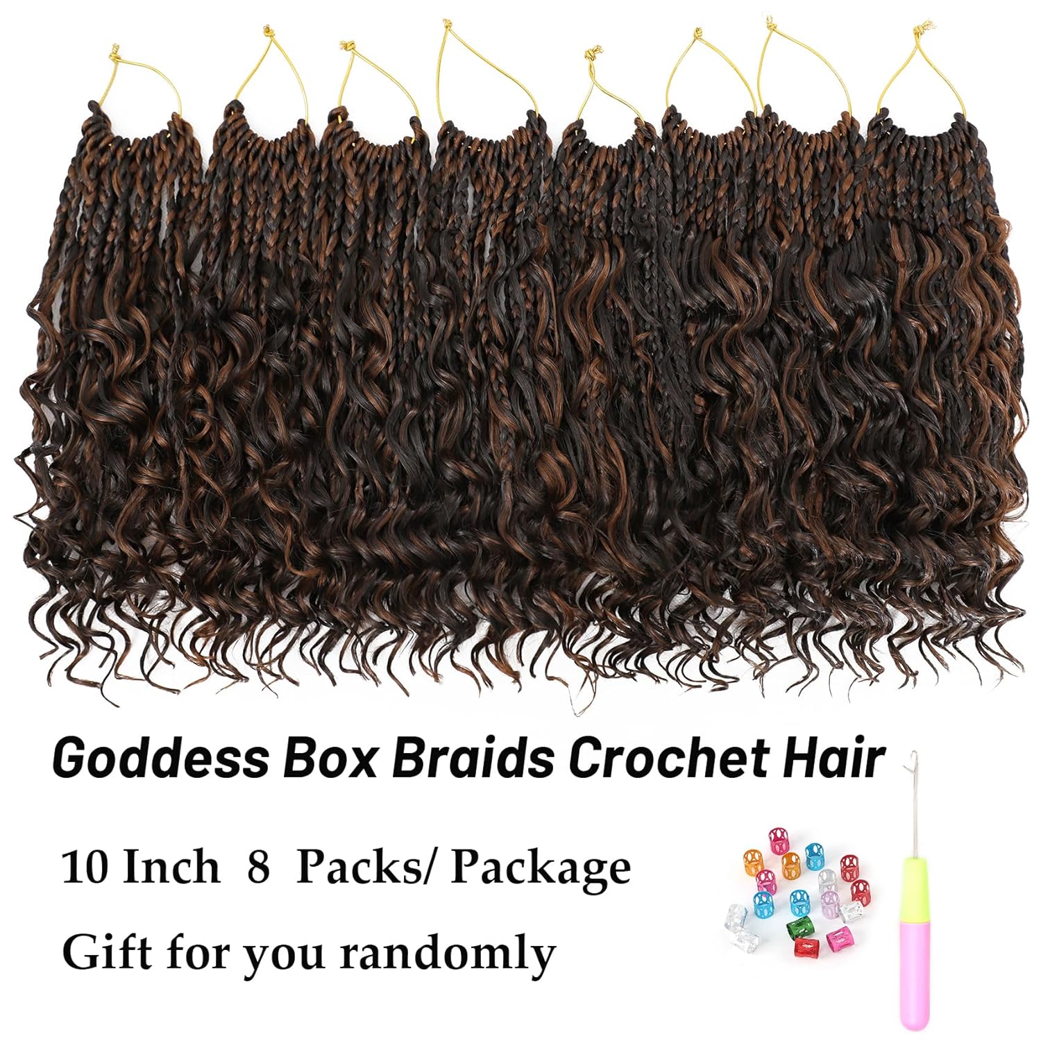 Eerya 8 Packs Boho Box Braids Crochet Hair for Black Women 10 Inch Goddess Box Braids Pre-looped Bohemian Crochet Box Braids With Curly Ends Synthetic Crochet Hair Extensions (10 inch, P4/30) 10 Inch(pack of 8) P4/30