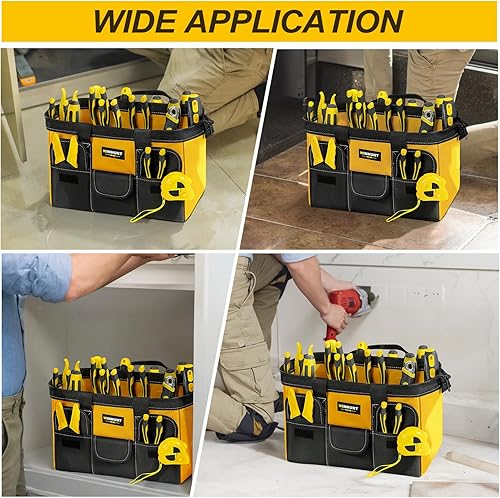 Miniatura 9 de Bolsa de herramientas de 15 pulgadas con 5 bolsillos, bolsa de herramientas resistente para herramientas, 14.6 x 8.3 x 10.2 in, nailon duradero de