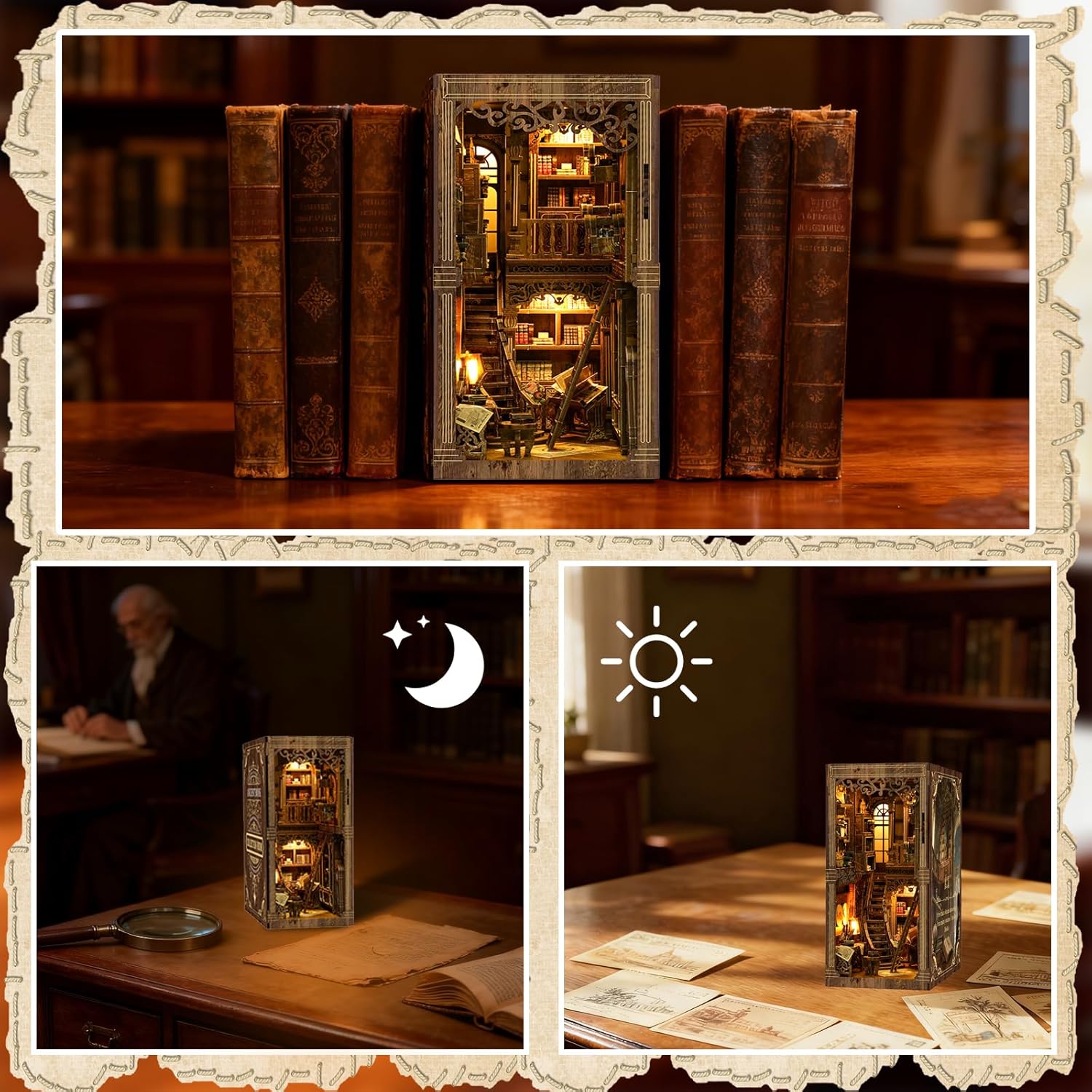 Book Nook Kit - DIY Miniature House Kit for Adults and Teens, 3D Wooden Puzzle Book Nook Craft Bookshelf Decor, Gifts for Family, Friends, Ancient Books Collection Room