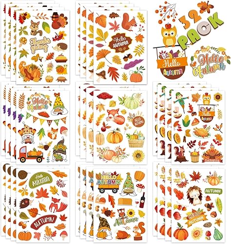 DUJAA Calcomanías de otoño, 640 unidades, calcomanías de Acción de Gracias para niños, Acción de Gracias, hojas de arce, calcomanías para fiesta de