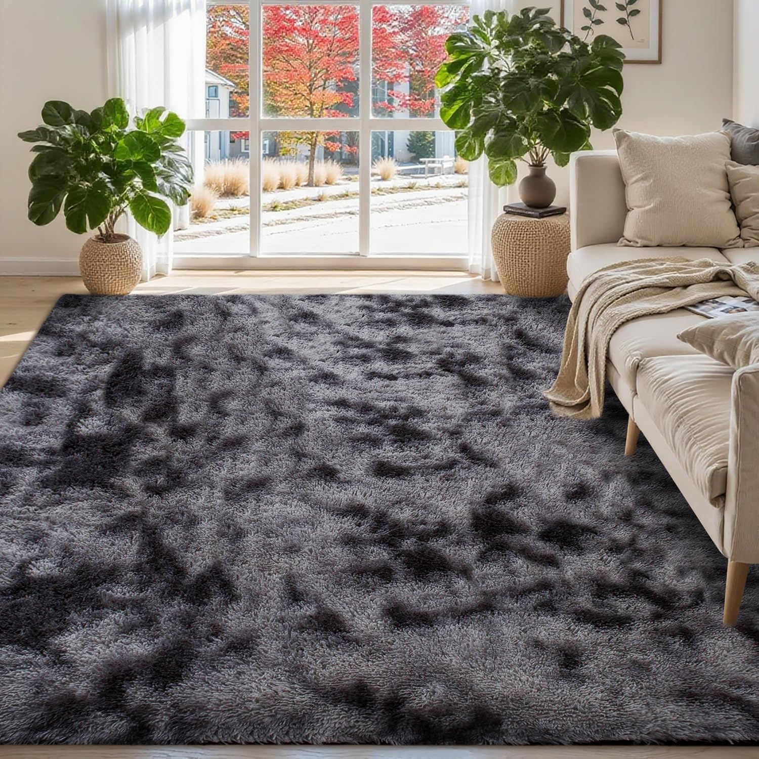 Tapis doux pour salon et chambre moderne gris foncé 150x200 cm