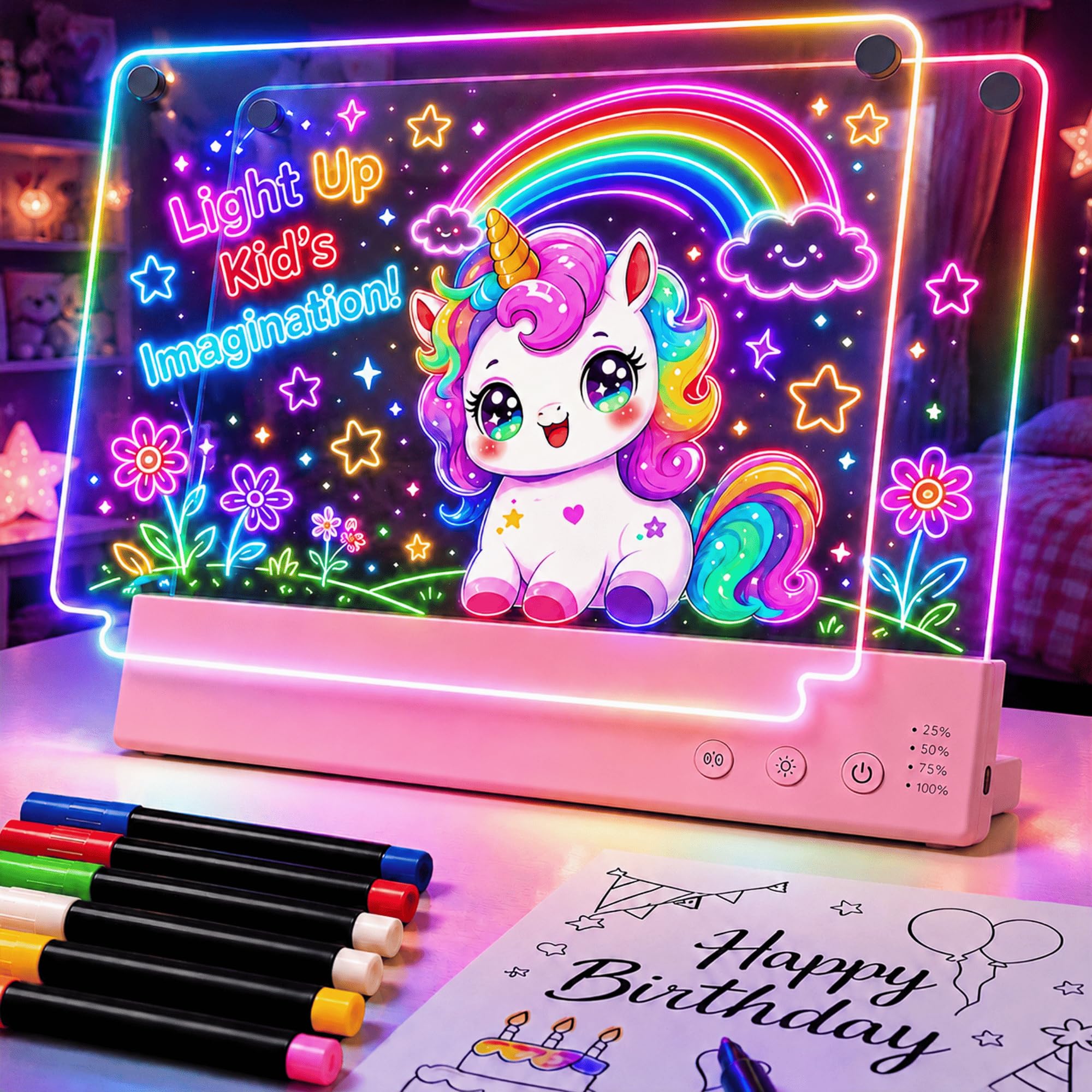16" Rechargeable LED Drawing Board for Kids, 2-Layer Light Up Doodle Board