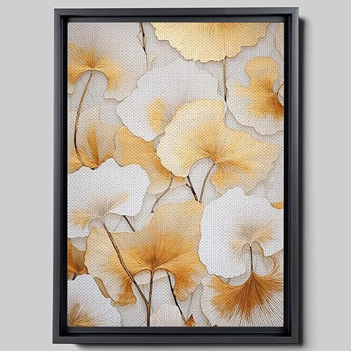 Original Ginkgo biloba Print On Canvas, Modern Textured Gold Wall Art, Abstract Gold Leaves Print, Living room Wall Decor, Wall Art, Decor