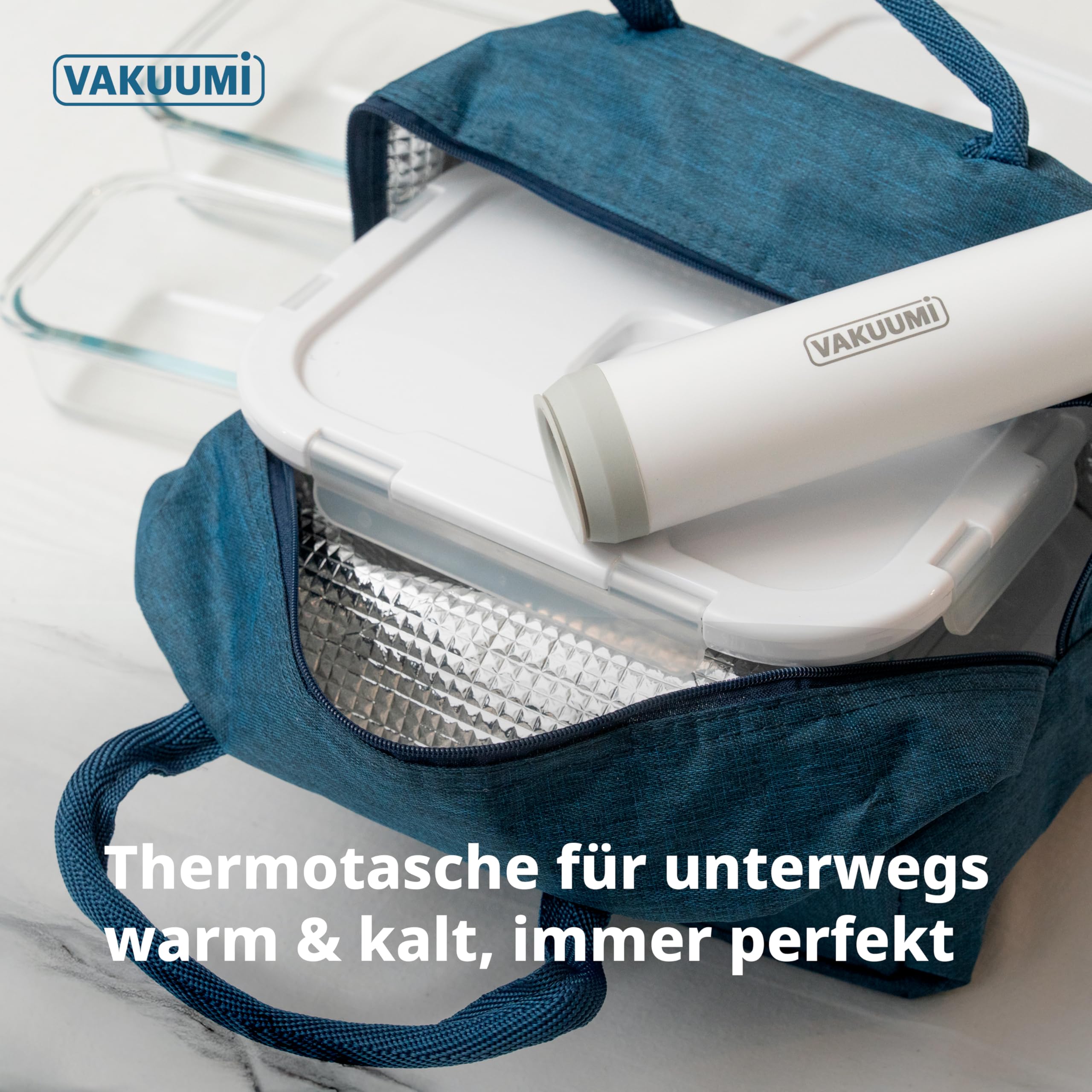 Vakuumbehälter mit Pumpe – 6-teiliges Set aus Glas mit wiederaufladbarer Vakuumpumpe – BPA frei, spülmaschinenfest, hitzebeständig & gefriergeeignet inkl. Thermo Lunchbox Tasche