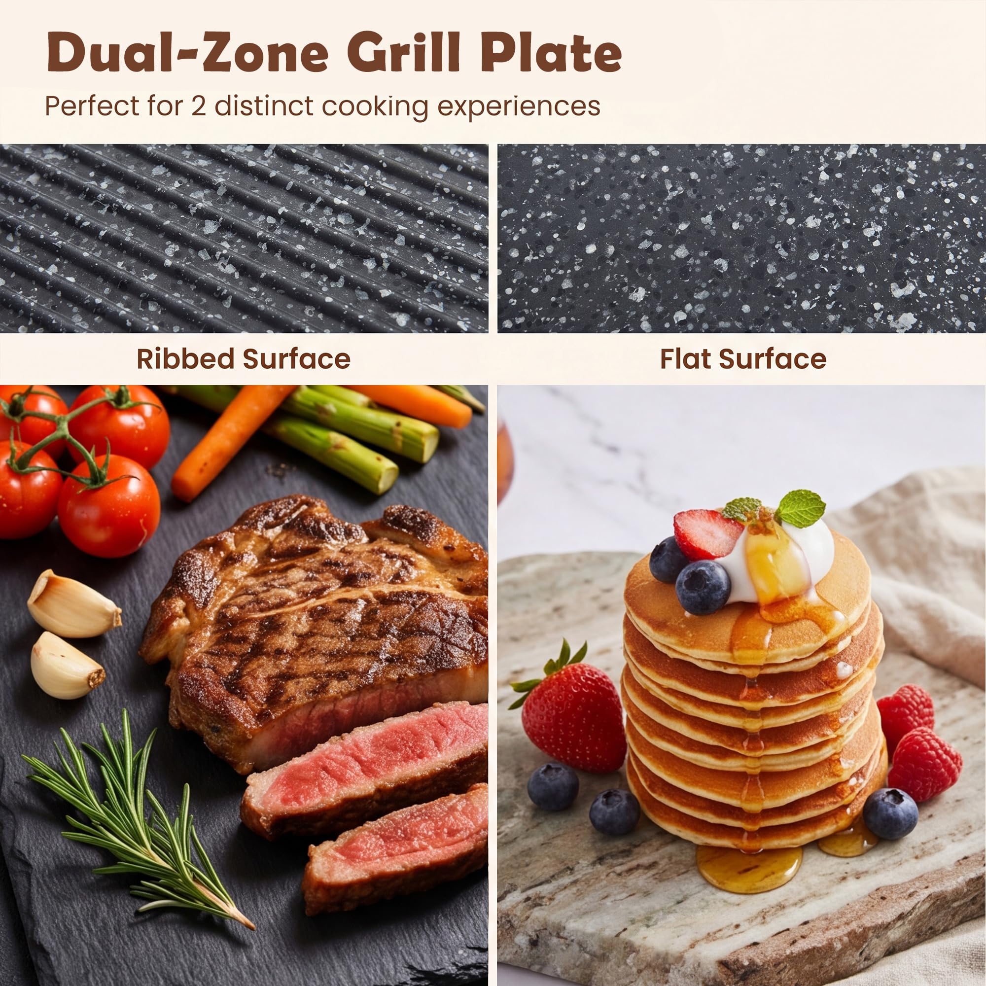 LIFEZEAL 2 en 1 Plancha Électrique 2150W, Grill Électrique Antiadhésif