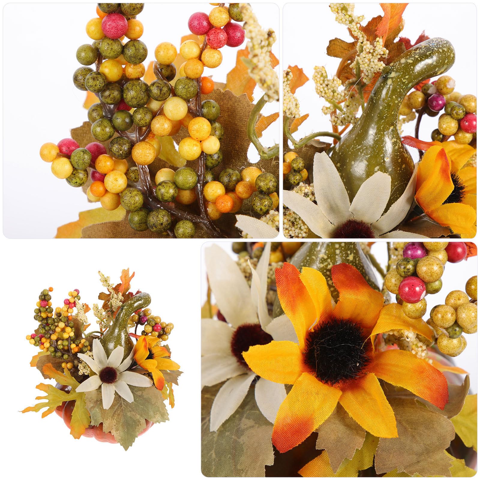 Künstliche Kürbisdeko mit Grünem Ahornblatt und Sonnenblume aus Kunststoff 1 Stück Zufälliger Stil Herbstliche Tischdekoration für Halloween und Herbstschmuck