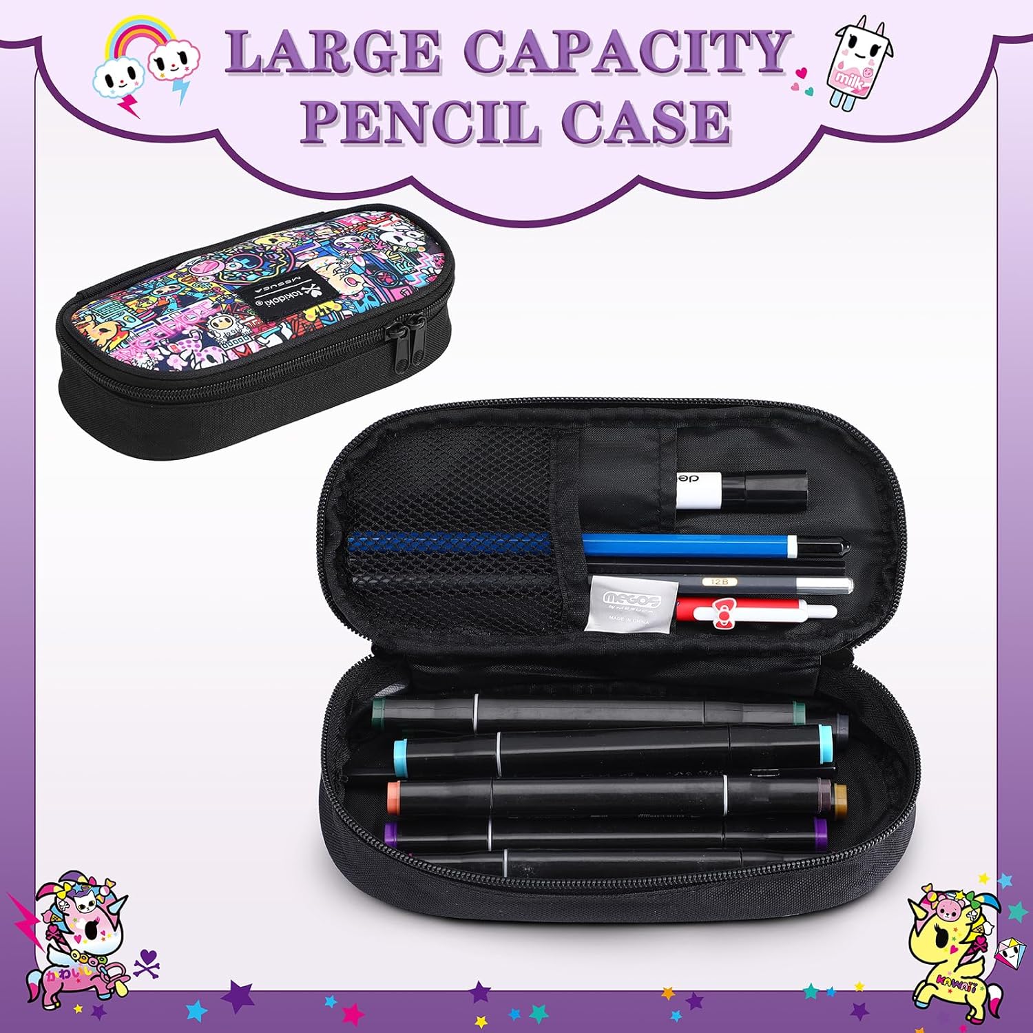Tokidoki Backpack Set with Lunch Bag Pencil Case Unicorno Keychain Travel Laptop Bag Casual Daypacks for Women (Backpack Set-Purple)