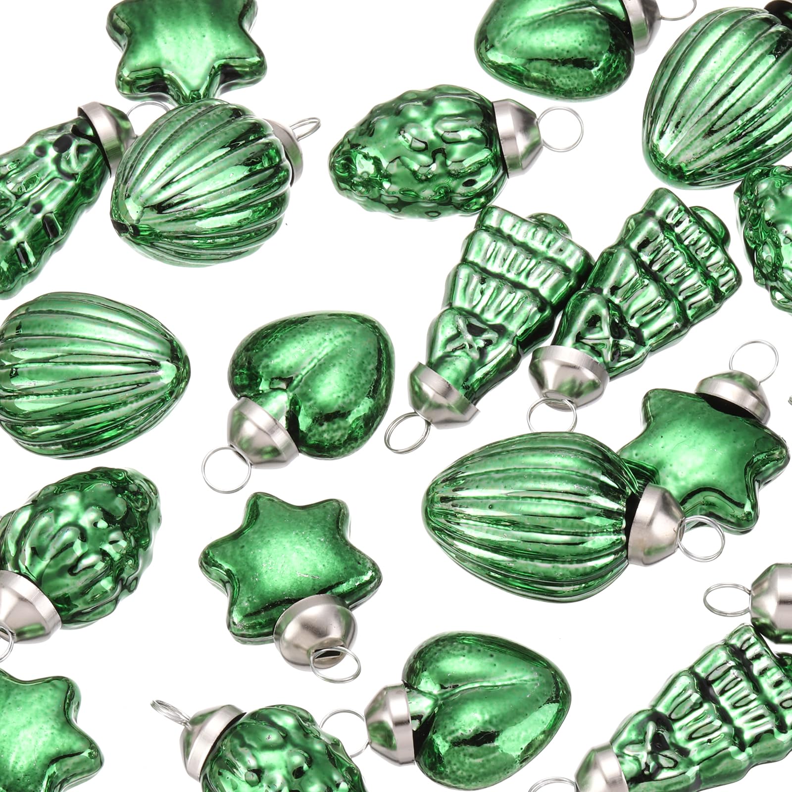 sourcing map 25 adornos de Navidad de cristal, decoraciones verdes para árbol de Navidad, adornos vintage de 1 a 1.5 pulgadas, para árbol de Navidad, Halloween, evento y boda