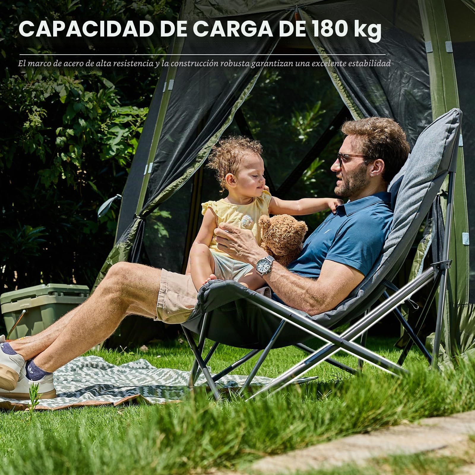 EVER ADVANCED Silla de Camping Plegable Lujo XXL 180KG Capacidad, Sillón Extra Grande Reforzado con Respaldo Alto, Silla de Jardín Relax para Camping Jardín Balcón Pesca Festival Interior