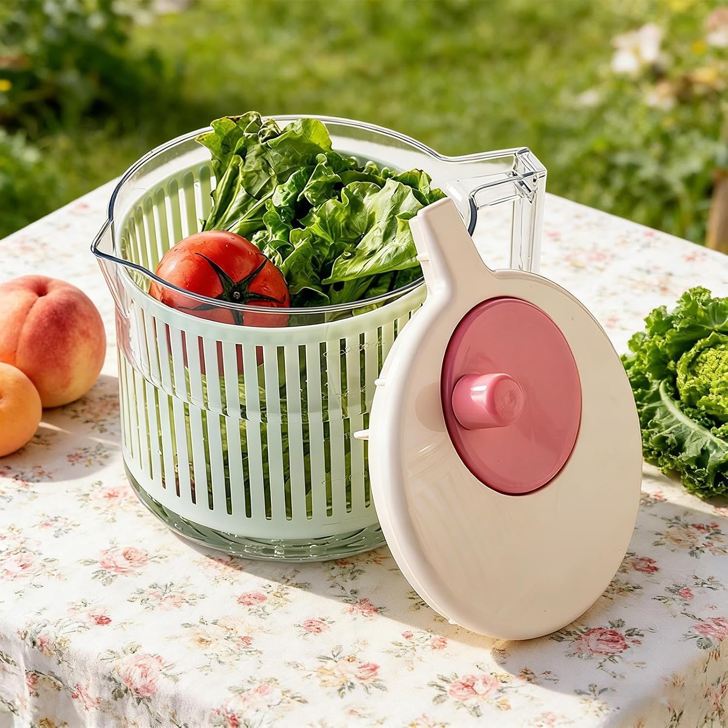 Salad Spinner - Manual Vegetable Washing Bowl Kitchen Gadget,Salad Washer Spinner,for Home Apartment Camping Picnic Meal Prep Kitchen Dorm RV