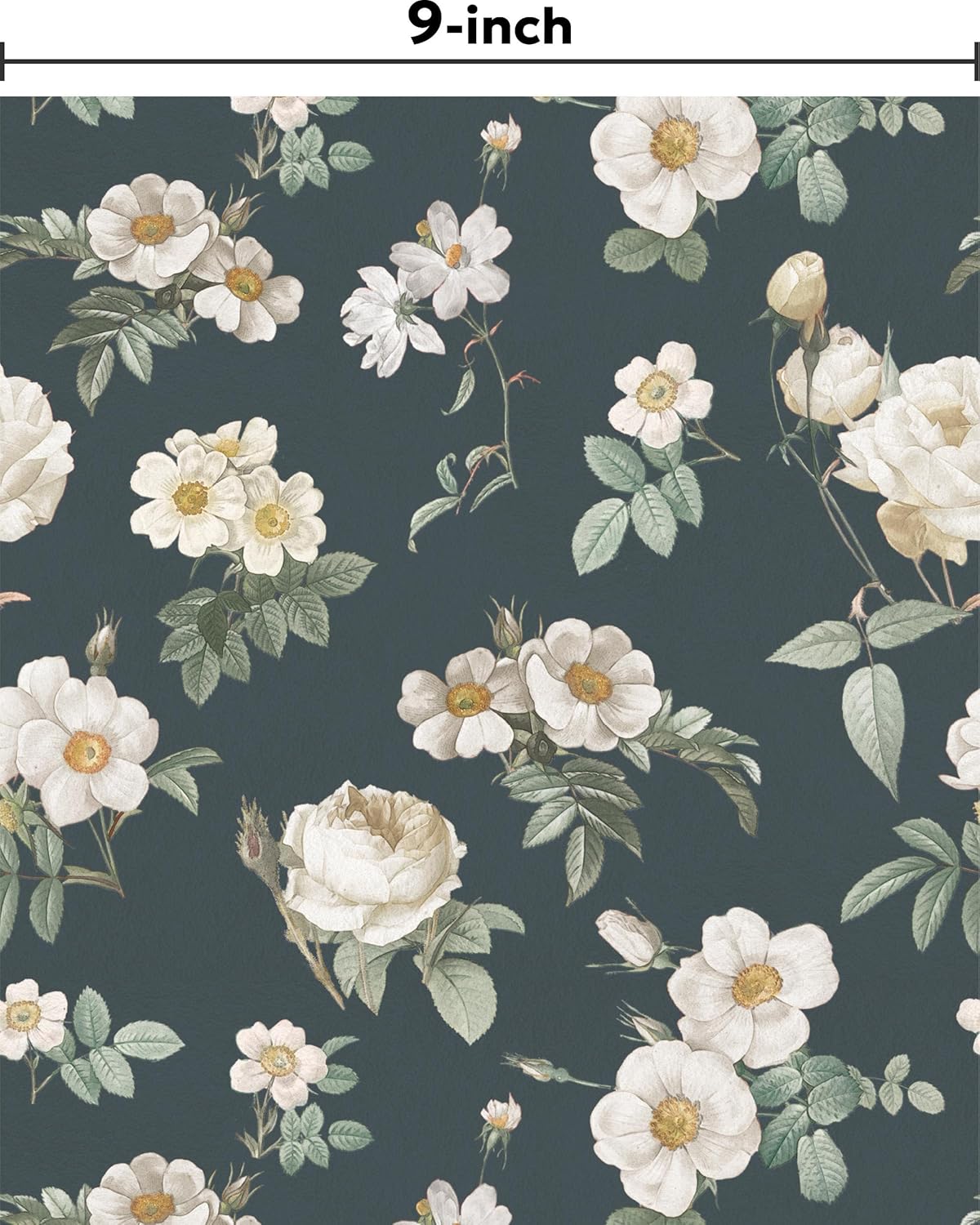 壁紙屋本舗 Floral Peel and Stick Wallpaper, Removable Contact Paper for Walls, Cabinets & Furniture, Renter Friendly Repositionable, Navy and White Flower 9in x 19.7ft, Made in Japan, EASYWALLTAPE EMS05