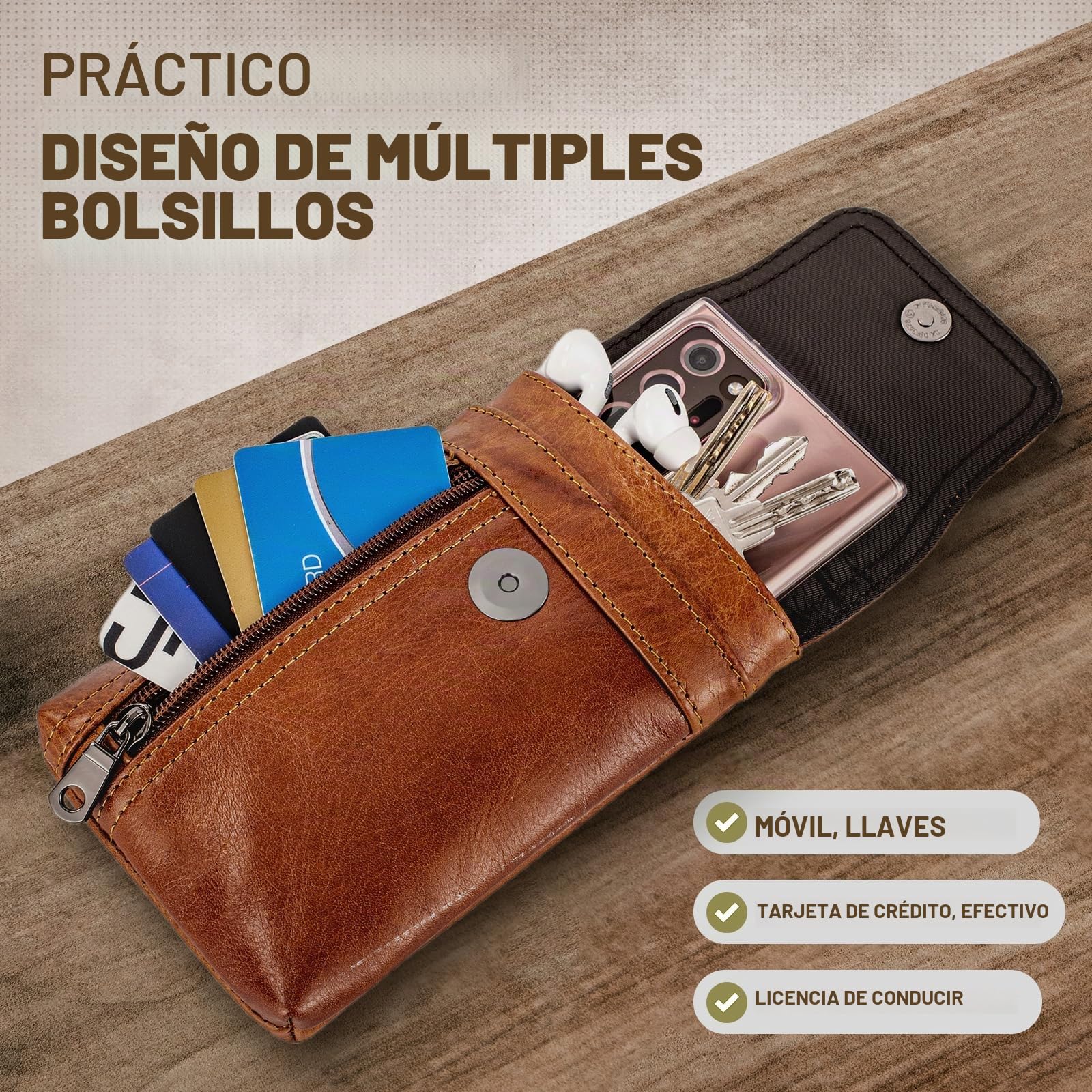 Hombres del Teléfono Móvil del Cinturón Titular, Smartphone Cinturón de Cintura Bolsa para el iPhone 16 Pro MAX, 16 Plus 15 14 13 12 11 Pro MAX Casos, Caso de Cuero Genuino Dinero Bolso