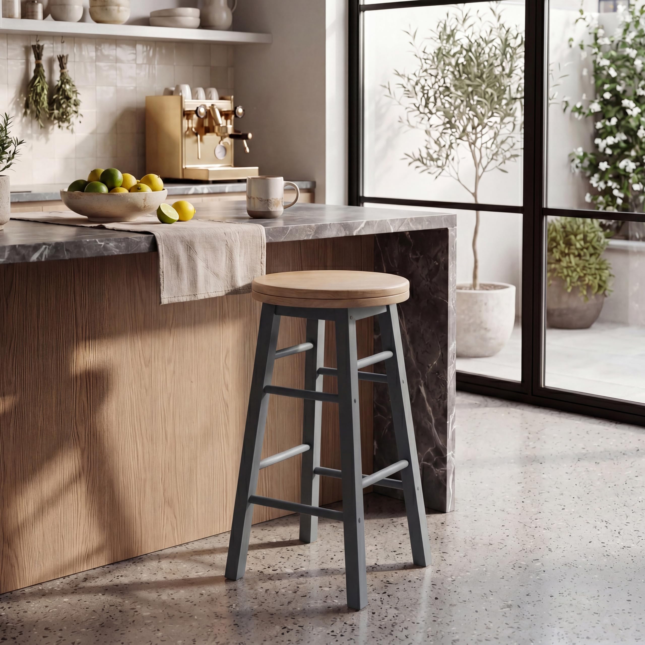 Chef Vida Modern Breakfast Bar Stool, 360 Swivel Kitchen Counter Home Bar Seat, Solid Wood (2, Grey)