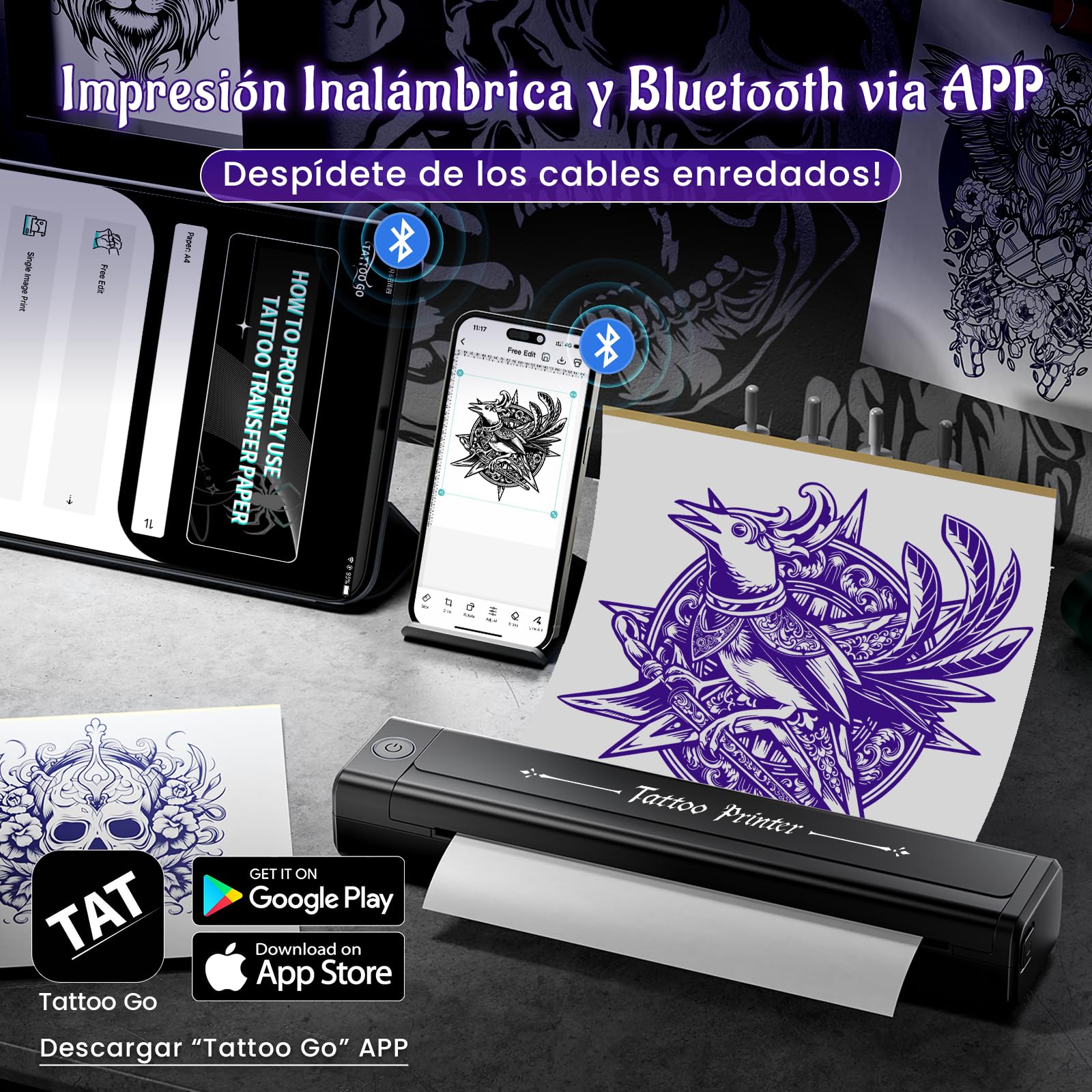 Yowell H1 Termocopiadora Tattoo, Impresora Tattoo, Impresora Tatuajes con 10pcs Papel, Impresora Termica Tattoo para Smartphone PC, Termocopiadora Tatuaje para Artistas del Tatuaje y Principiantes