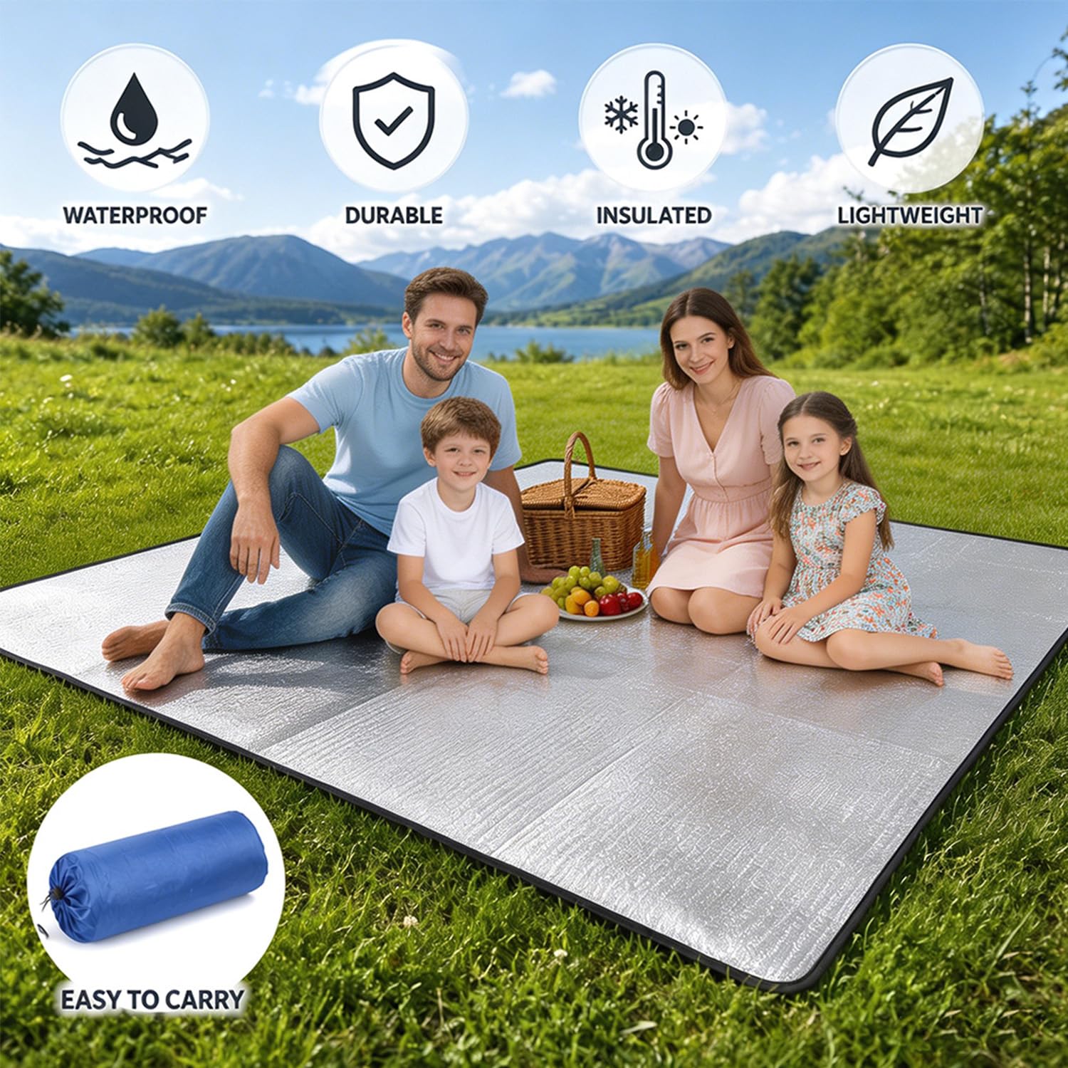Alu Isomatte Schaummatten 200x200cm, Isolierdecke Faltbare Zeltmatte, Matte aus Aluminiumfolie Bodenmatte Wasserdicht & Isolierend für Zelt, Picknick, Strand & Yoga