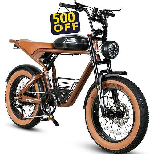 SAMEBIKE Electric Dirt Bike, 1000W Electric Bike 48V 18Ah Battery 20 Inch 4.0 Fat Tire Electric Bike for Adults, 30 MPH Full Suspension Hydraulic Brakes Color Display Electric Bicycles, Brown