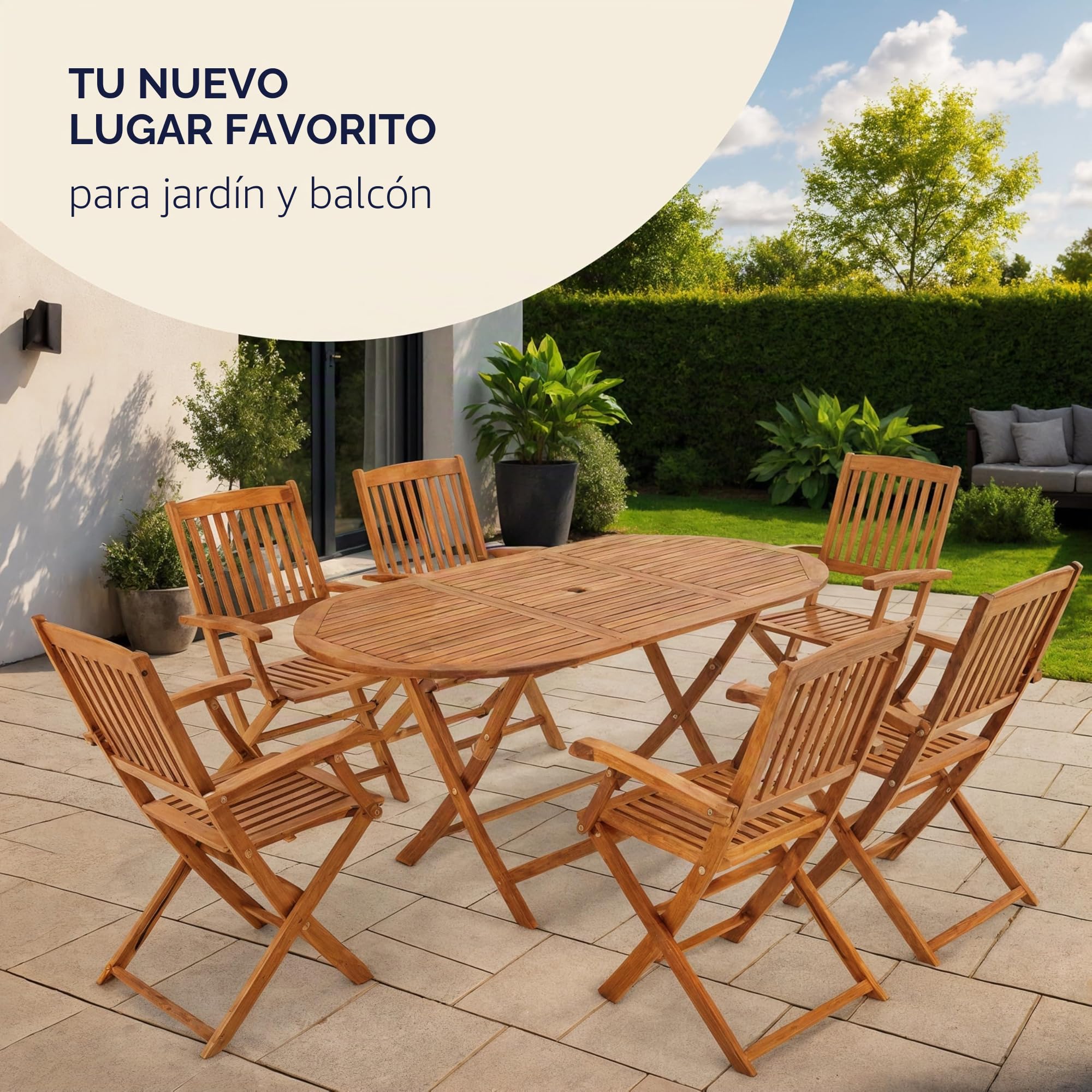 CASARIA® Set Muebles de Jardín Madera Acacia Plegable 7 Pzas 160x85x74cm Marrón