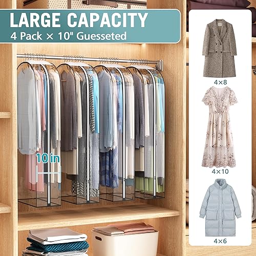 Miniatura 2 de Bolsa transparente para colgar ropa de 10 pulgadas, reforzada, bolsas de traje de 50 pulgadas para almacenamiento de armario abierto, cubierta de