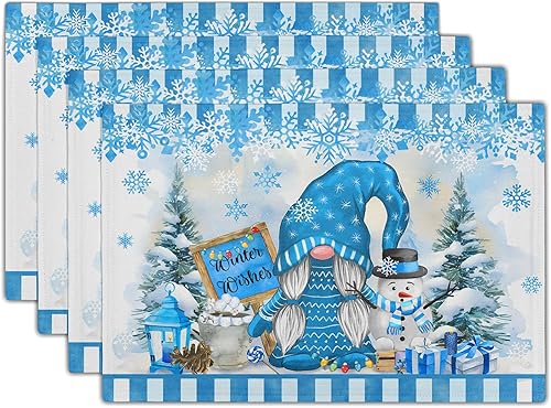 Miniatura 26 de Juego de 4 manteles individuales de primavera, diseño de pájaros azules, flores, flores, estación, primavera, floral, lavable, rústico, decoración