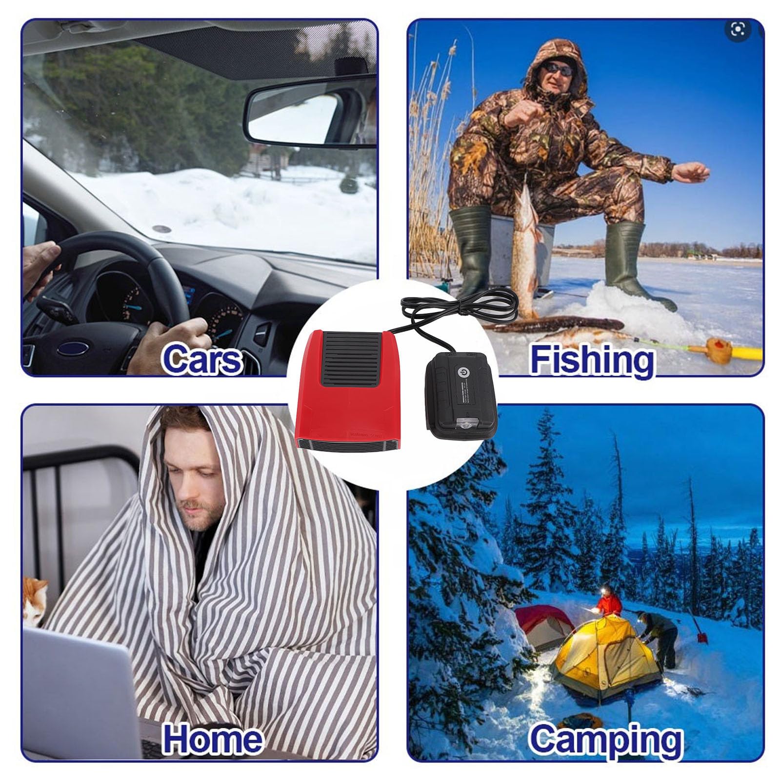 Fockety Calefactor a pilas, portátil y silencioso para espacios pequeños, con luz, puerto USB y termostato. Desempañador de ventanas recargable para coches, oficinas, exteriores.