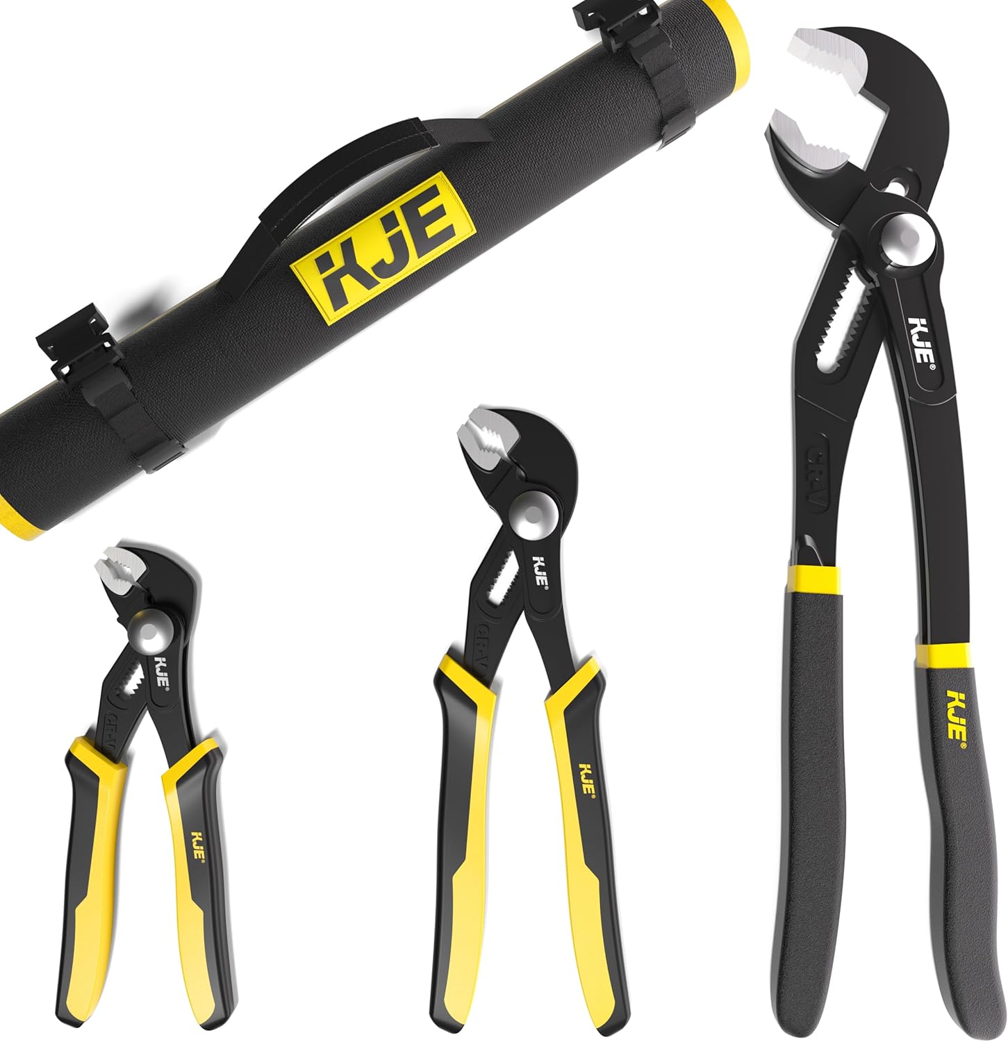 KJE Water Pump Pliers Set, 3PCS (16/10/7 inch) CRV Steel with Quick-Adjust Button & Comfort Grip Handles, Slip Joint Groove Joint Pliers Set for Plumbing, Automotive, Durable, Rust-Resistant