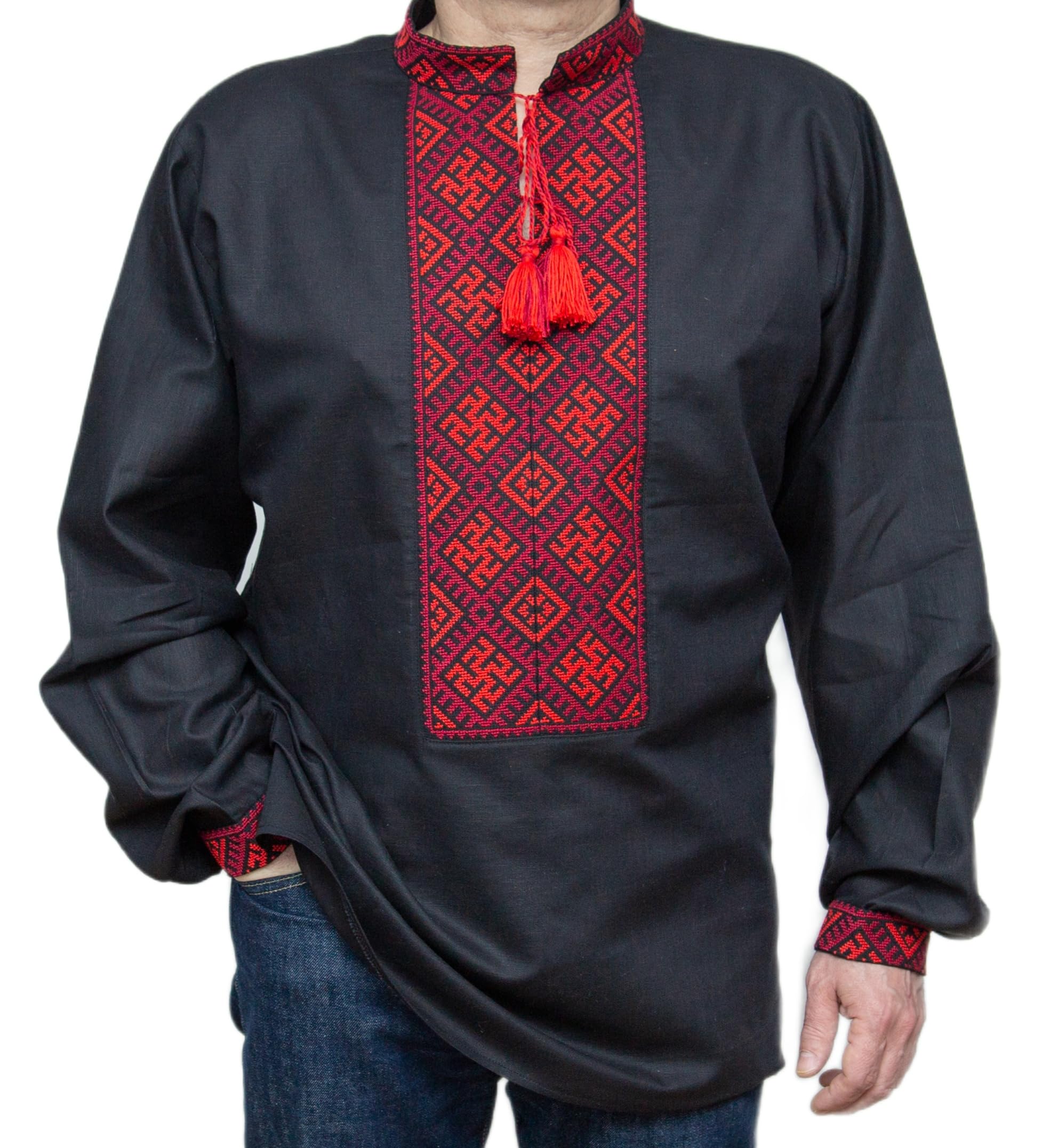 EASTER GIFT SET 2 VYSHYVANKA Men's Ukrainian Embroidered LINEN shirt wedding Handmade 2XL