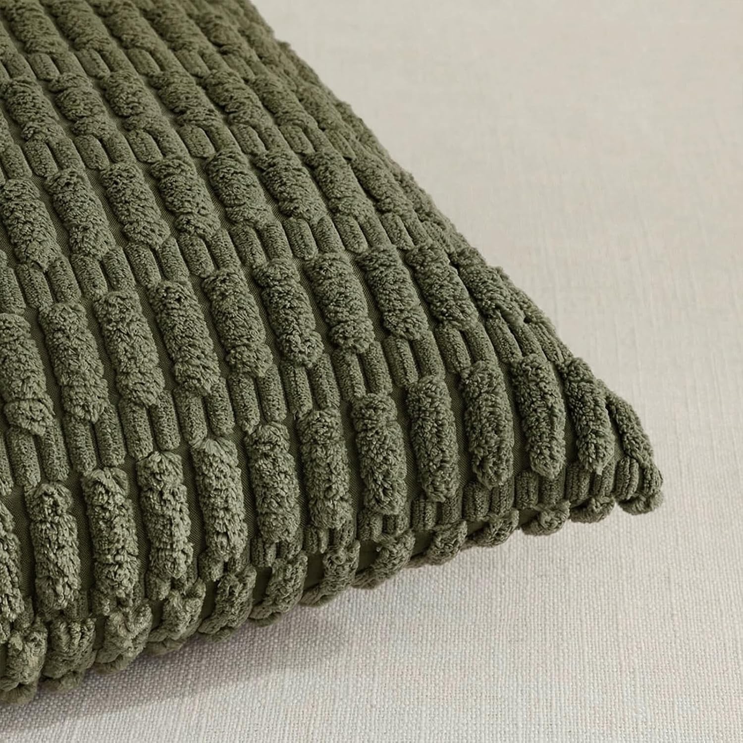 Fancy Homi Decorative Throw Pillow Covers for Bed Couch Bedroom Bench, Soft Corduroy Solid Pillow Case, Rustic Farmhouse Boho Room Decor,36" x 14" (Pack of 1),Olive Green image 3