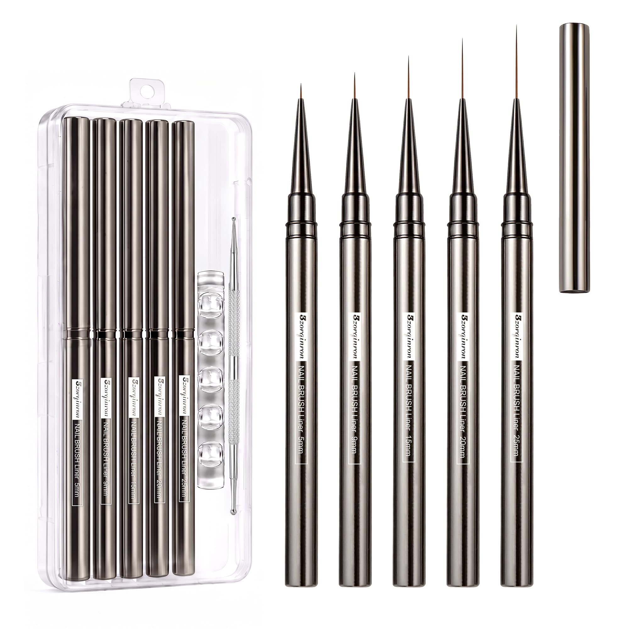 Pennello per nail liner, pennelli per nail art a linea fine 5/9/15/20/25 mm Pennello per unghie sottile per disegno dettagliato, pennello per unghie gel