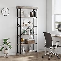 Vista 3 de IDEALHOUSE Estantería industrial de madera con 6 niveles de almacenamiento, estante abierto con marco de metal, estantes rústicos altos, estante