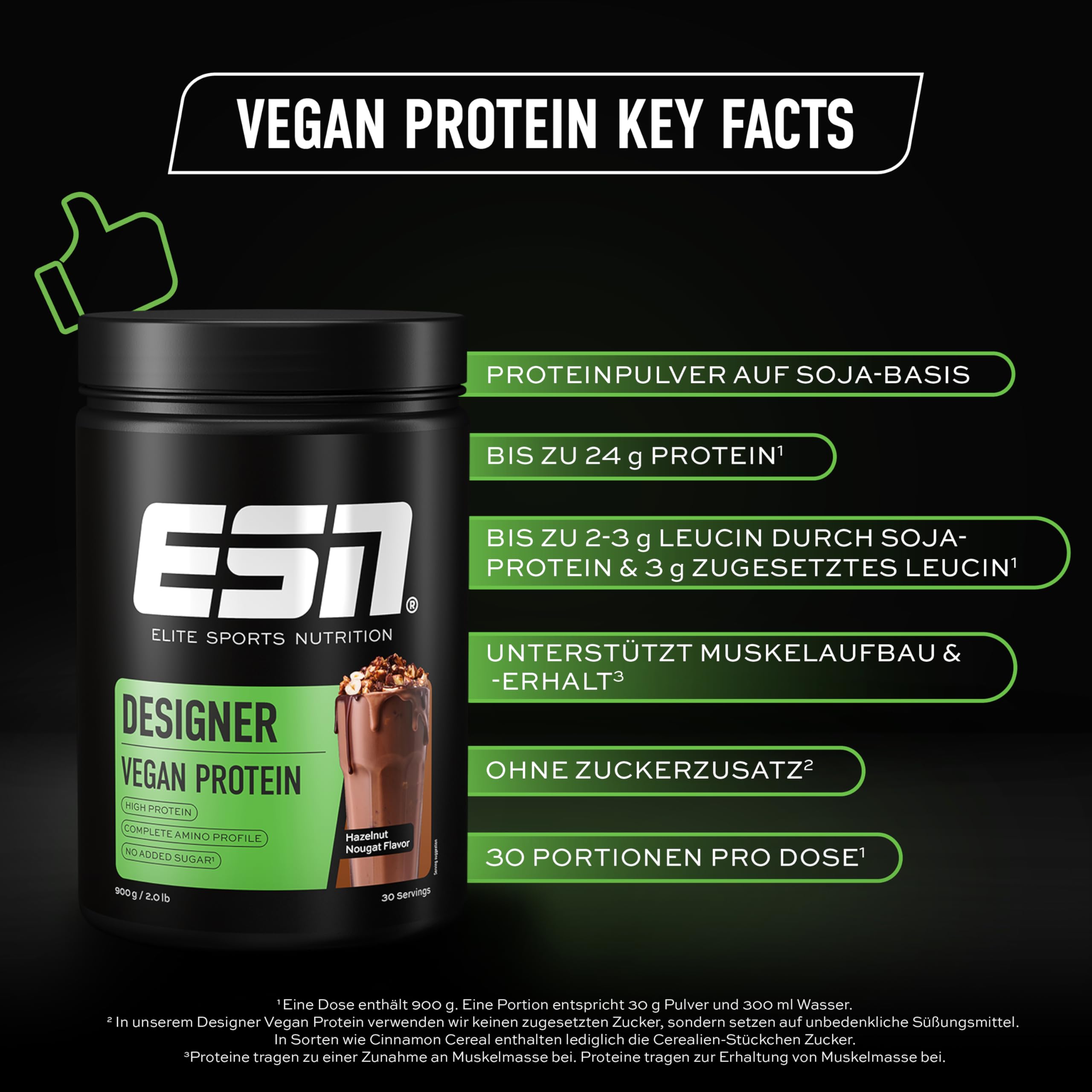 ESN Vegan Designer Proteinpulver, Hazelnut Nougat, 900 g, cremige Konsistenz - made in Germany
