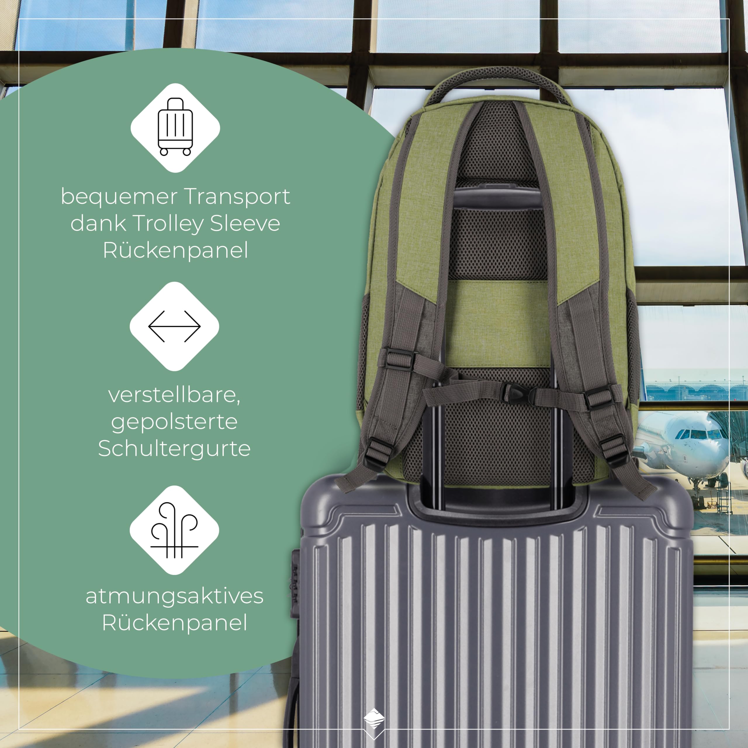 Travelite BASICS Plecak, Pojemność 22 L, Zielony/Szary