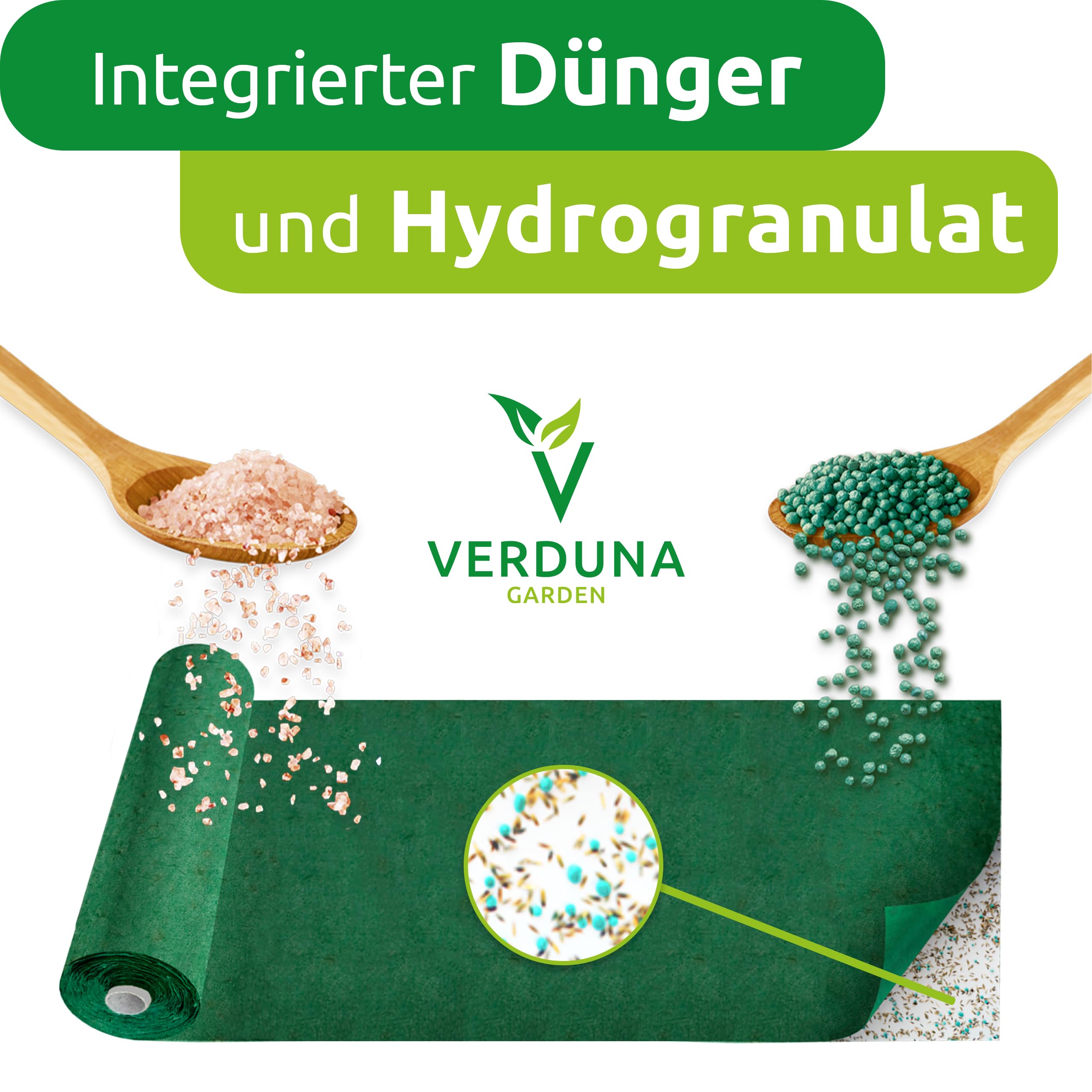 Rasensamen Matte inkl. Rasendünger und Hydrogranulat, schnellkeimend, Grassamen, Rasen, Rollrasen, Rasensaat, ideal für Nachsaat und Neuansaat, biologisch abbaubar, 10m²