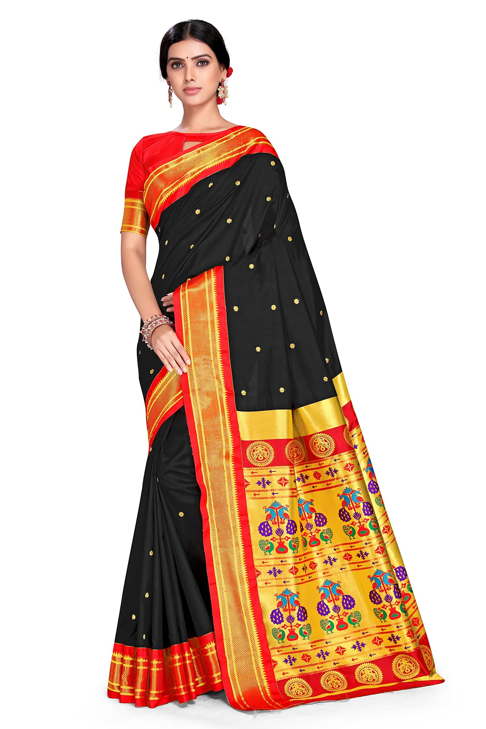 Varkala Silk Sarees Women's Paithani Soft Silk Kadiyal Maharani Saree With Blouse Piece