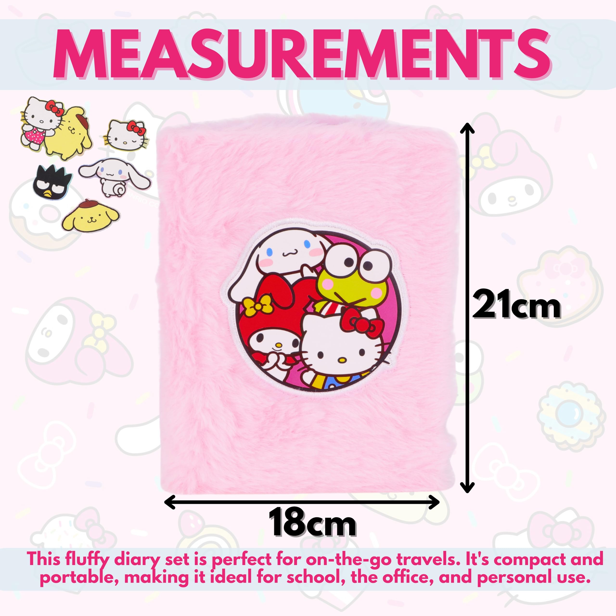Toyland® Hello Kitty And Friends Pink Fluffy Diary Set, Fluffy Diary, 3 Mini Gel Pens, And Stickers - Image 4