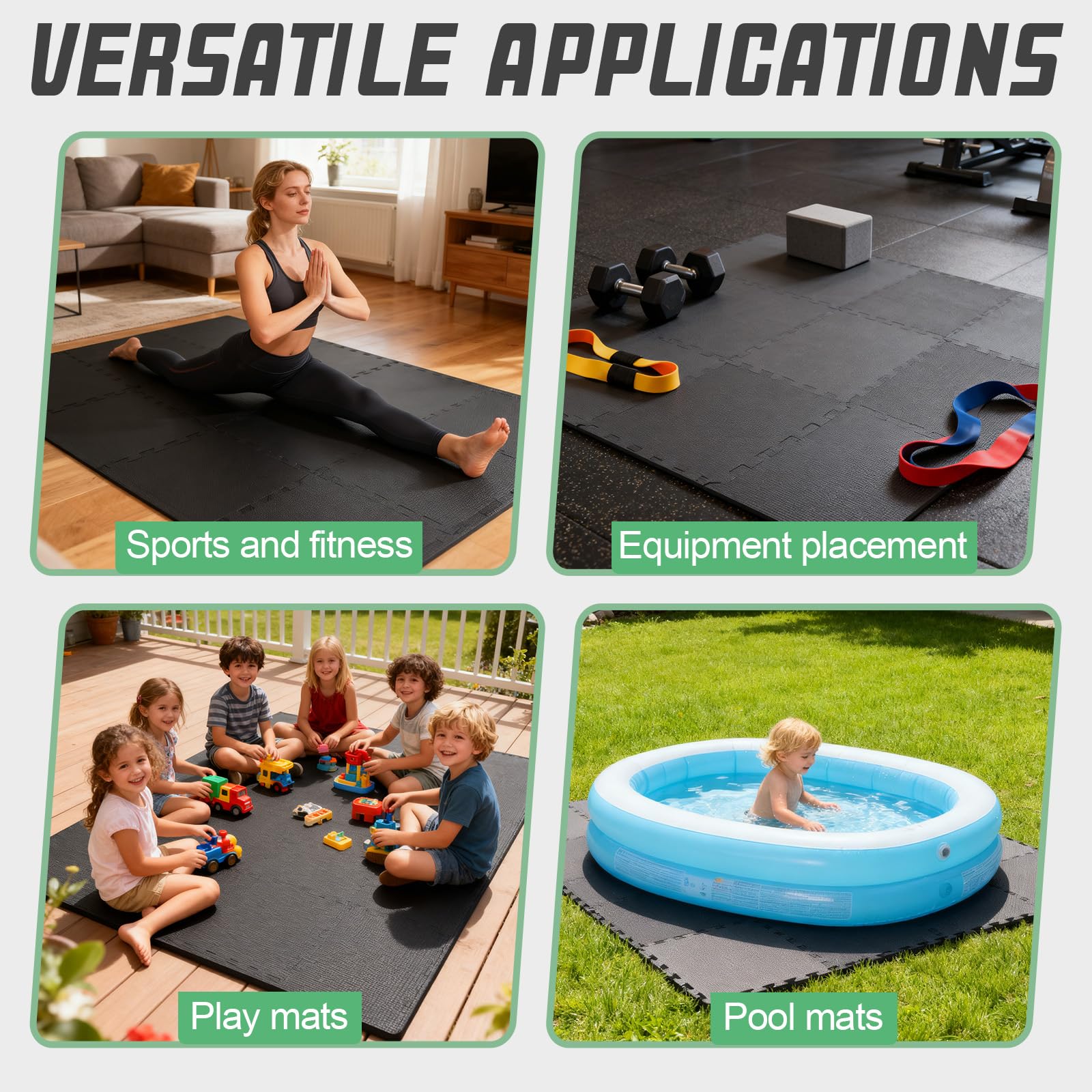 Soontrans Tappetino protettivo per pavimento fitness, 54 pezzi, 30,5 x 30,5 x 1 cm, per fitness, per palestra, per sport, fitness, antiscivolo, per allenamento (grigio antracite)