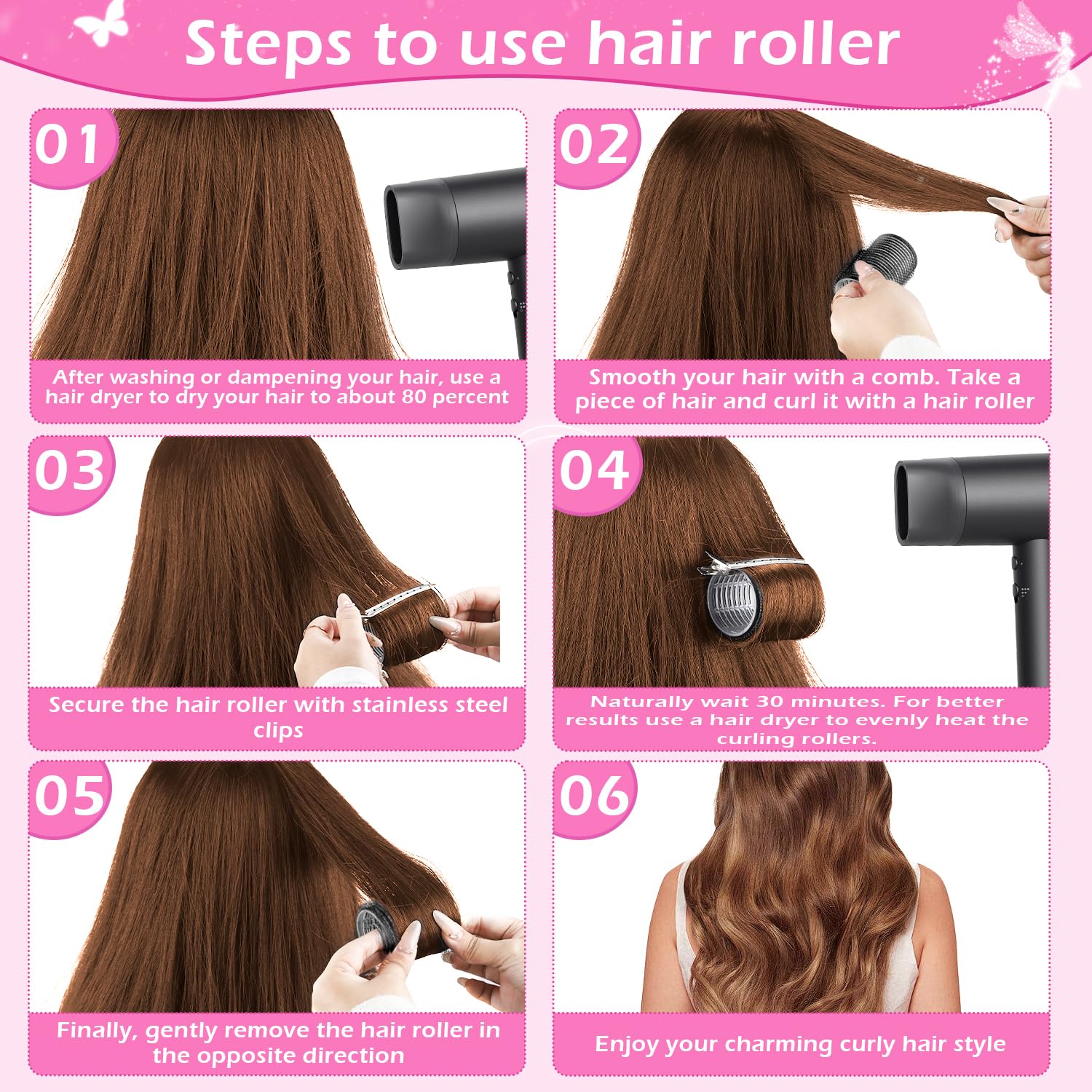 Juego de 50 rulos para el cabello, rodillos autoadherentes para cabello largo, mediano y corto, 4 tamaños de rollos de pelo (6 jumbo + 6 grandes + 6 medianos + 6 pequeños + 1 bolsa de almacenamiento