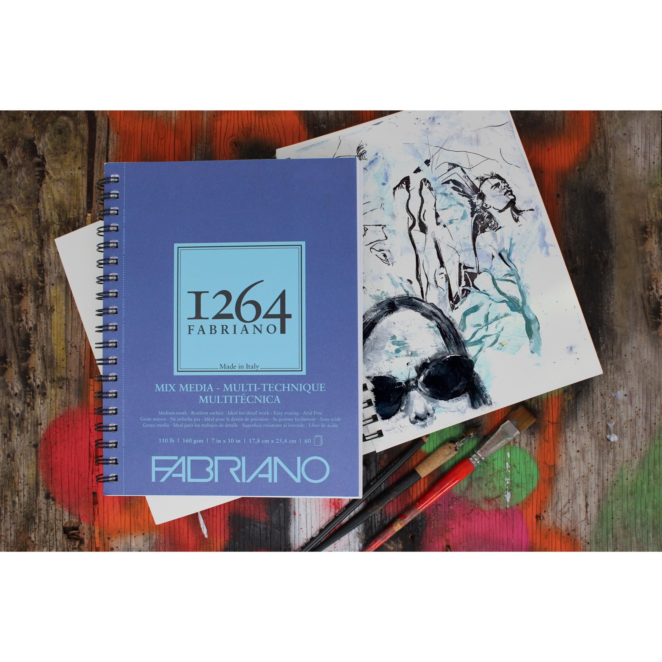 Grumbacher Bloc De Papel Mixto De 9 X 12 Pulgadas Con Páginas De Entrada Y Salida, 160 GSM, Encuadernado Con Alambre Lateral, 60 Hojas/bloc Blancas (paquete De 1 Bloc