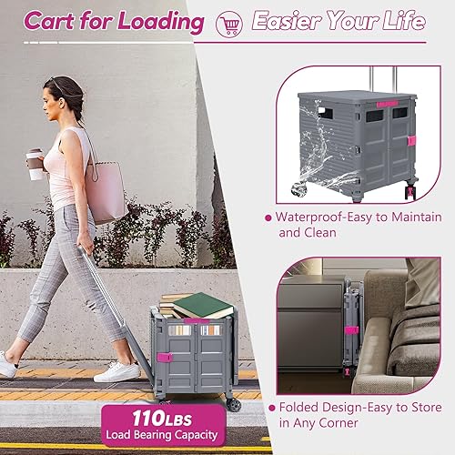 Miniatura 2 de SELORSS Carrito plegable con ruedas giratorias, tapa magnética extendida, mango telescópico, ángulo ajustable para transportes, comestibles,