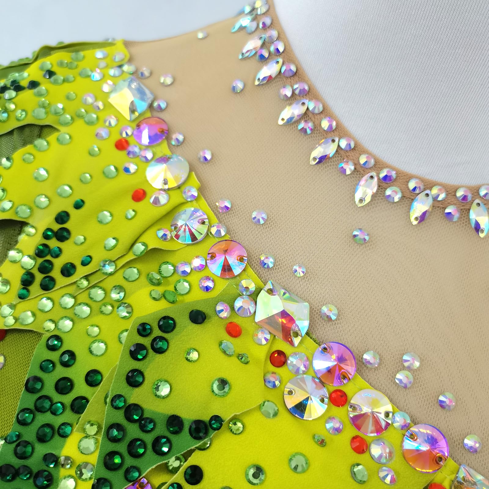 LIUHUO Vestito da Pattinaggio Artistico su Ghiaccio - Costume da palcoscenico Fatto a Mano per Donne - Bambina Personalizzabile Verde