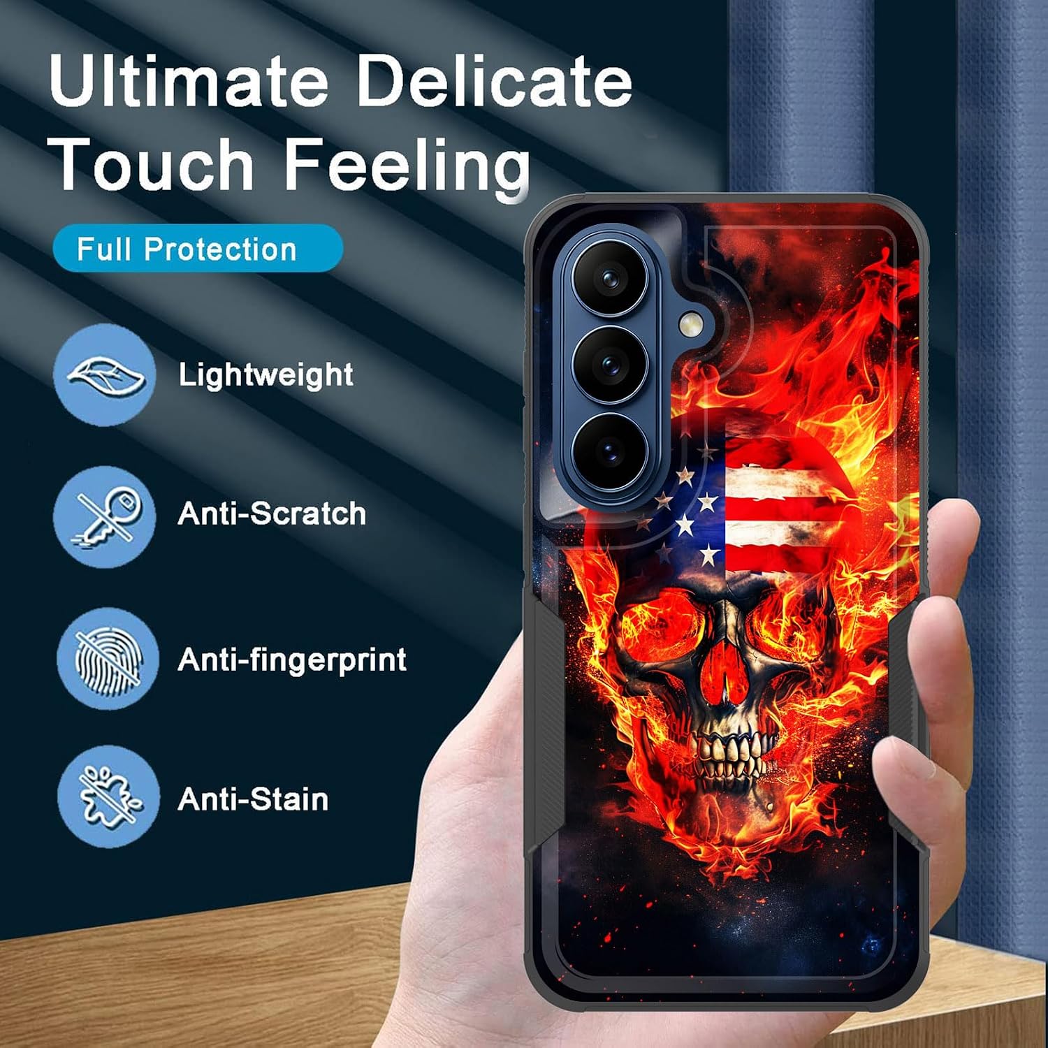 for Galaxy S26 Case,Heavy Duty Dual Layer Hybrid Hard PC Soft Rubber Shockproof Protective Rugged Bumper Case for Samsung Galaxy S26 6.3 Inch 2026,Fire Skull American Flag thumbnail