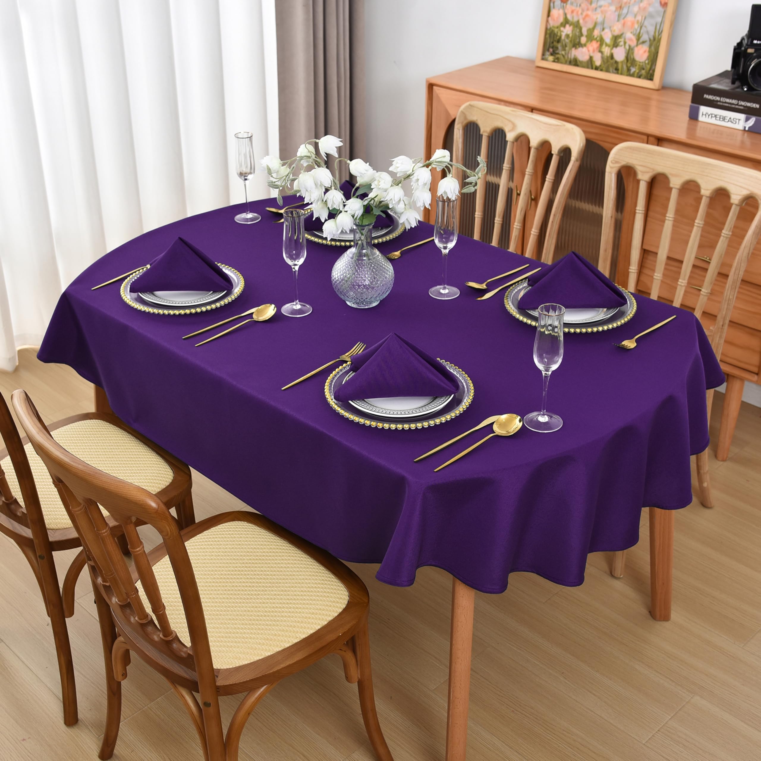 Viiamacki Oval Tablecloth, 60 x 102 Inch, Stain and Wrinkle Resistant Machine Washable Polyester Table Cloth, Fabric Table Cover for Dining Buffet Party and Outdoor Use Purple โ image 1